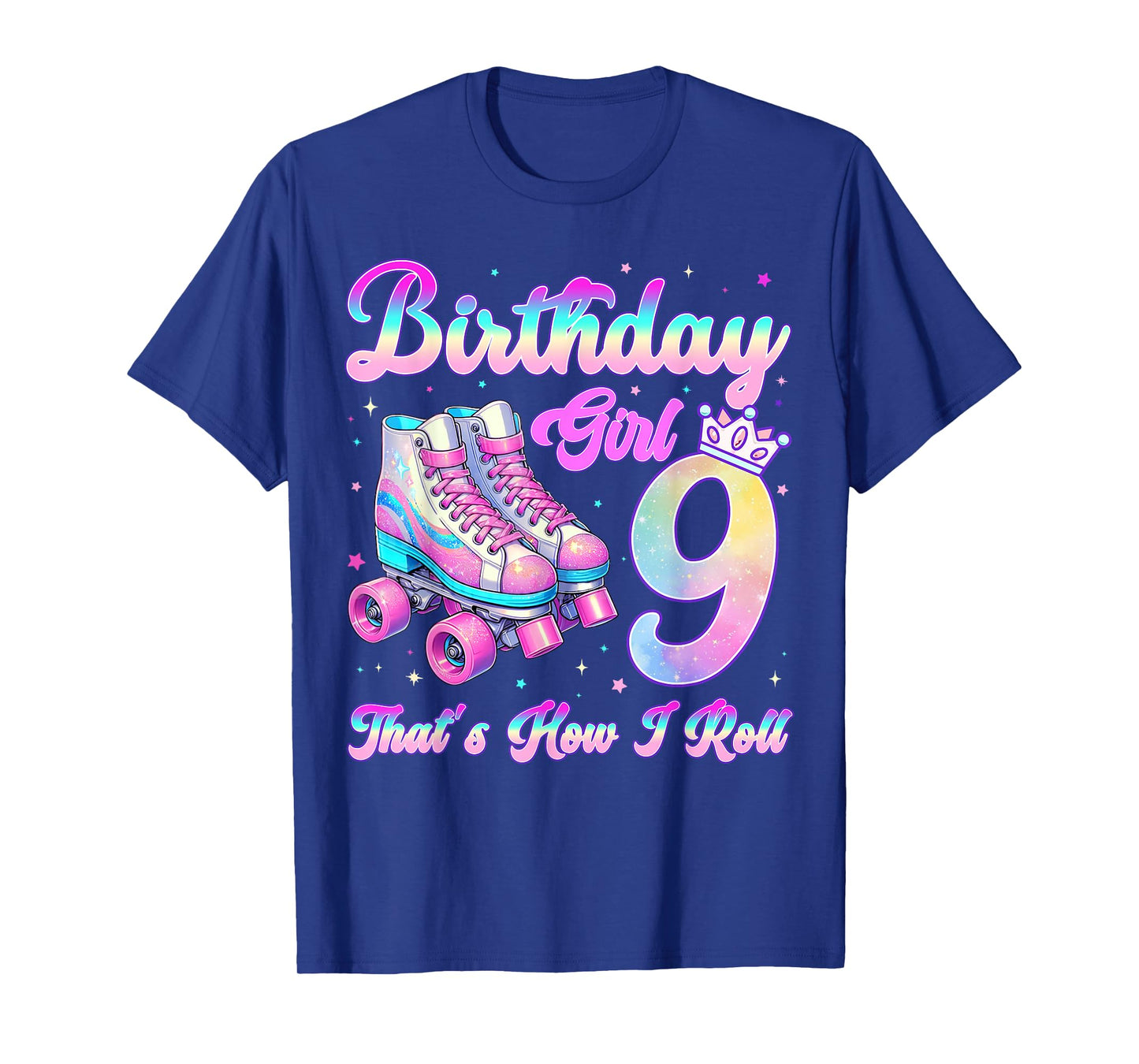 Kids Rolling Into 9 Roller Skating 9th Birthday Girl Party T-Shirt