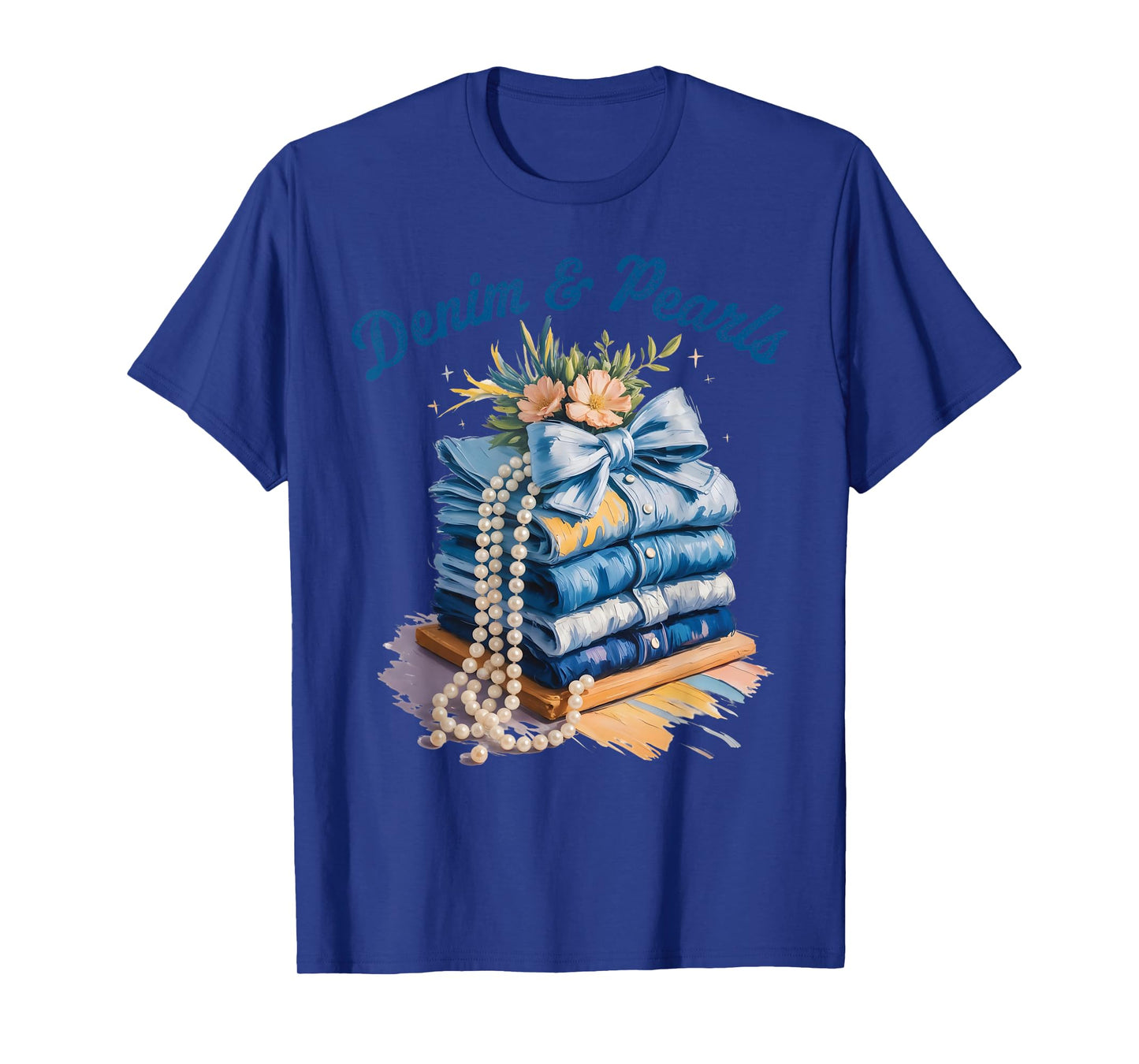 Pearls & Denim 2025 Oilpaint Style Outfit for Stylish Women T-Shirt