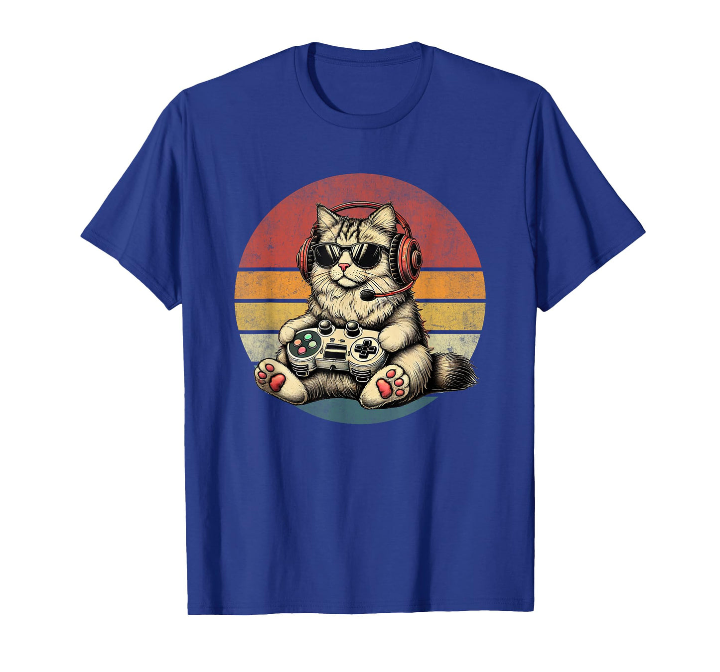 Kitten Cat Playing Video Games Vintage Funny Cat Gaming Men Women Kids T-Shirt