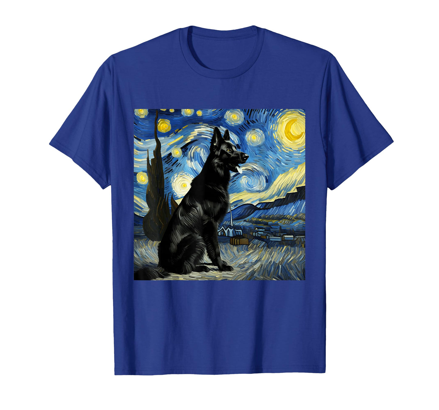 Black German Shepherd Starry Night Van Gogh Thanksgiving T-Shirt