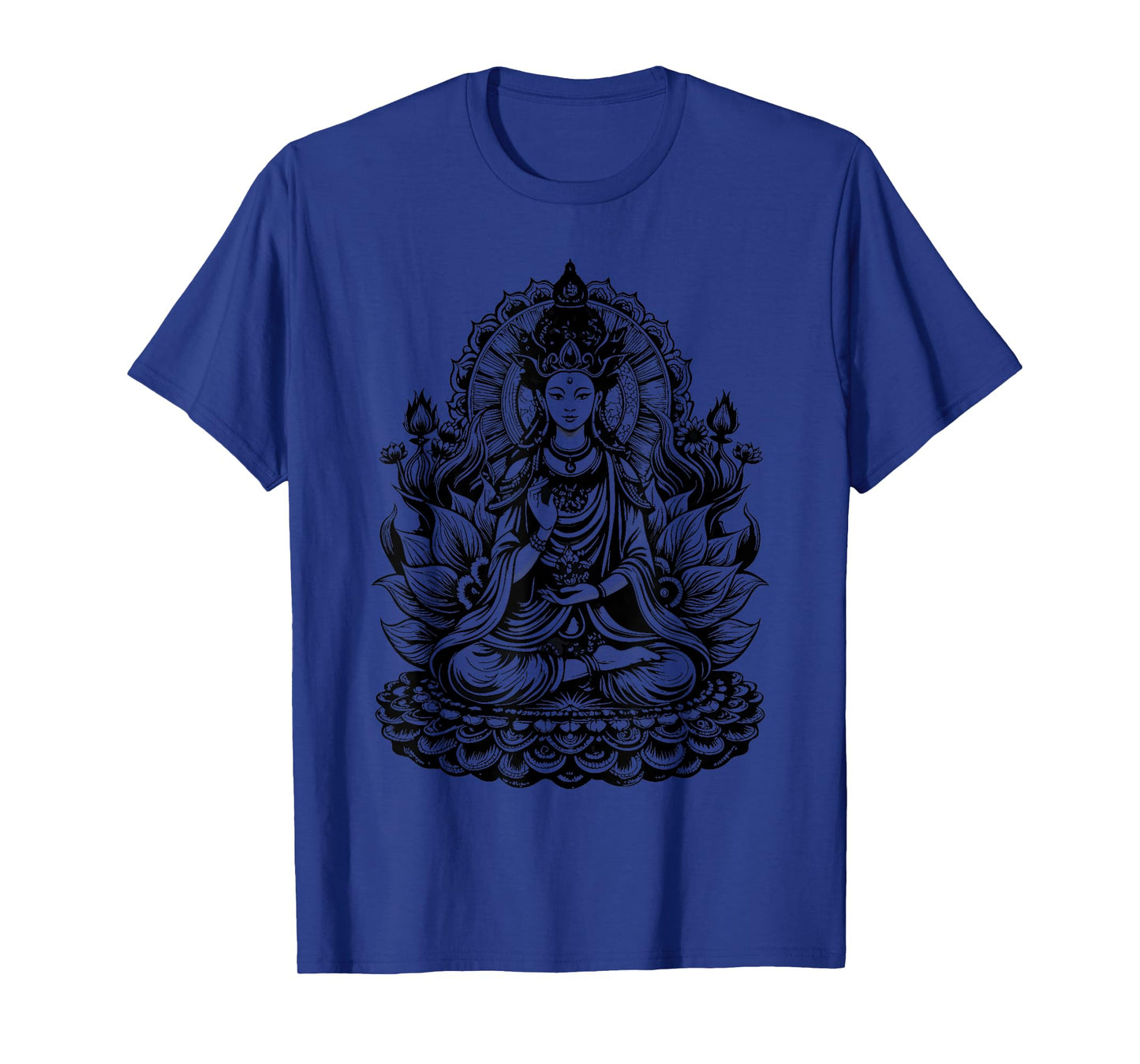 Vintage Spiritual Design Quan Yin Chinese Goddess of Compassion Kwan Yin Lotus T-Shirt, Small, Grey