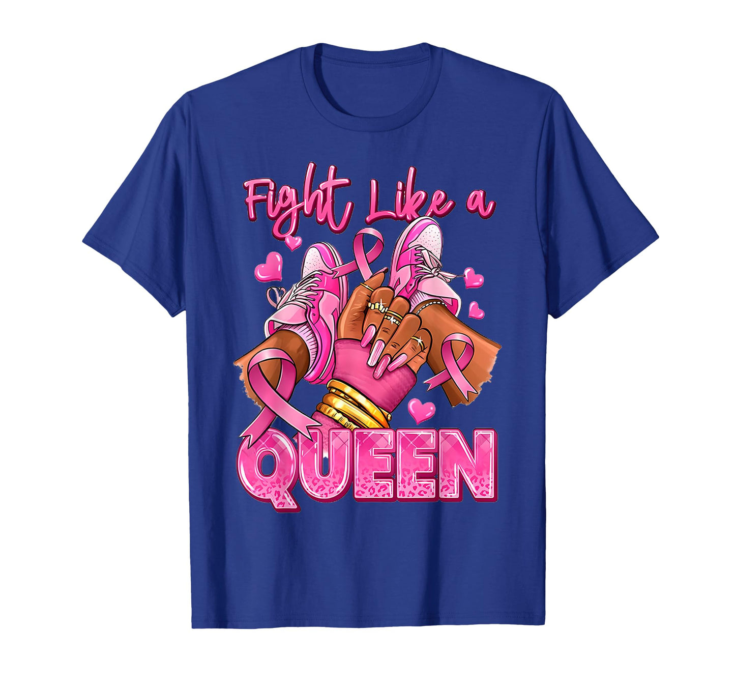 Fight Like A Queen Afro Girl Sneakers Breast Cancer Warrior T-Shirt