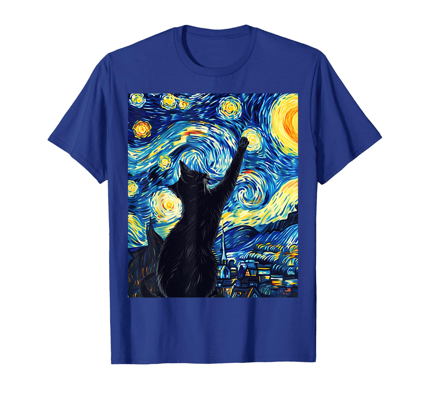 Van Gogh Style Starry Night Cute Cat Art T-Shirt