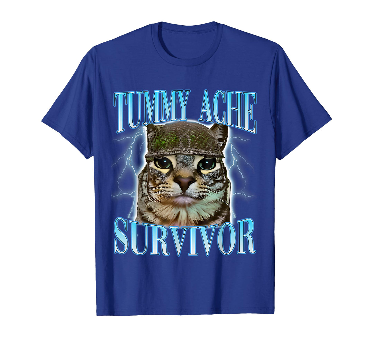 Funny Saying Cats Tummy Ache Survivor Cat Meme Humor Men T-Shirt