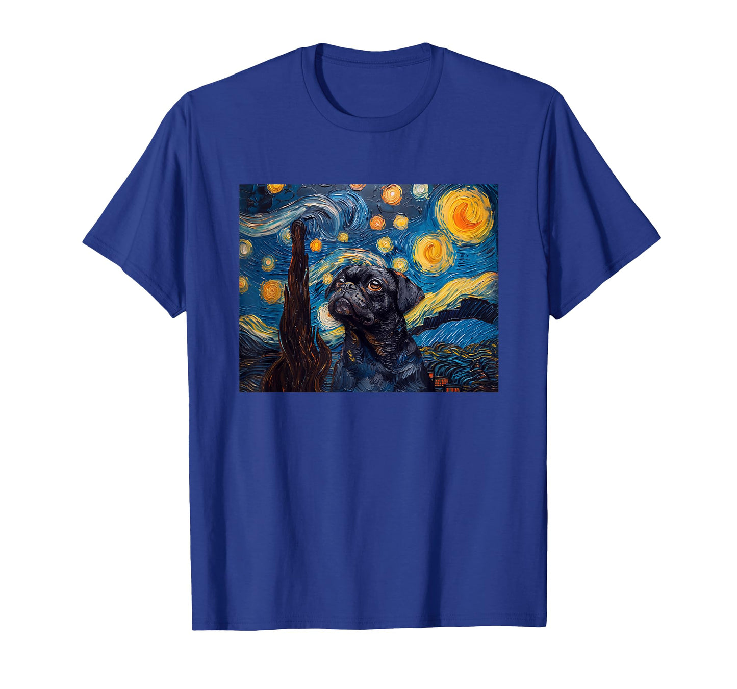 Funny Starry Night Black Pug Lover T-Shirt