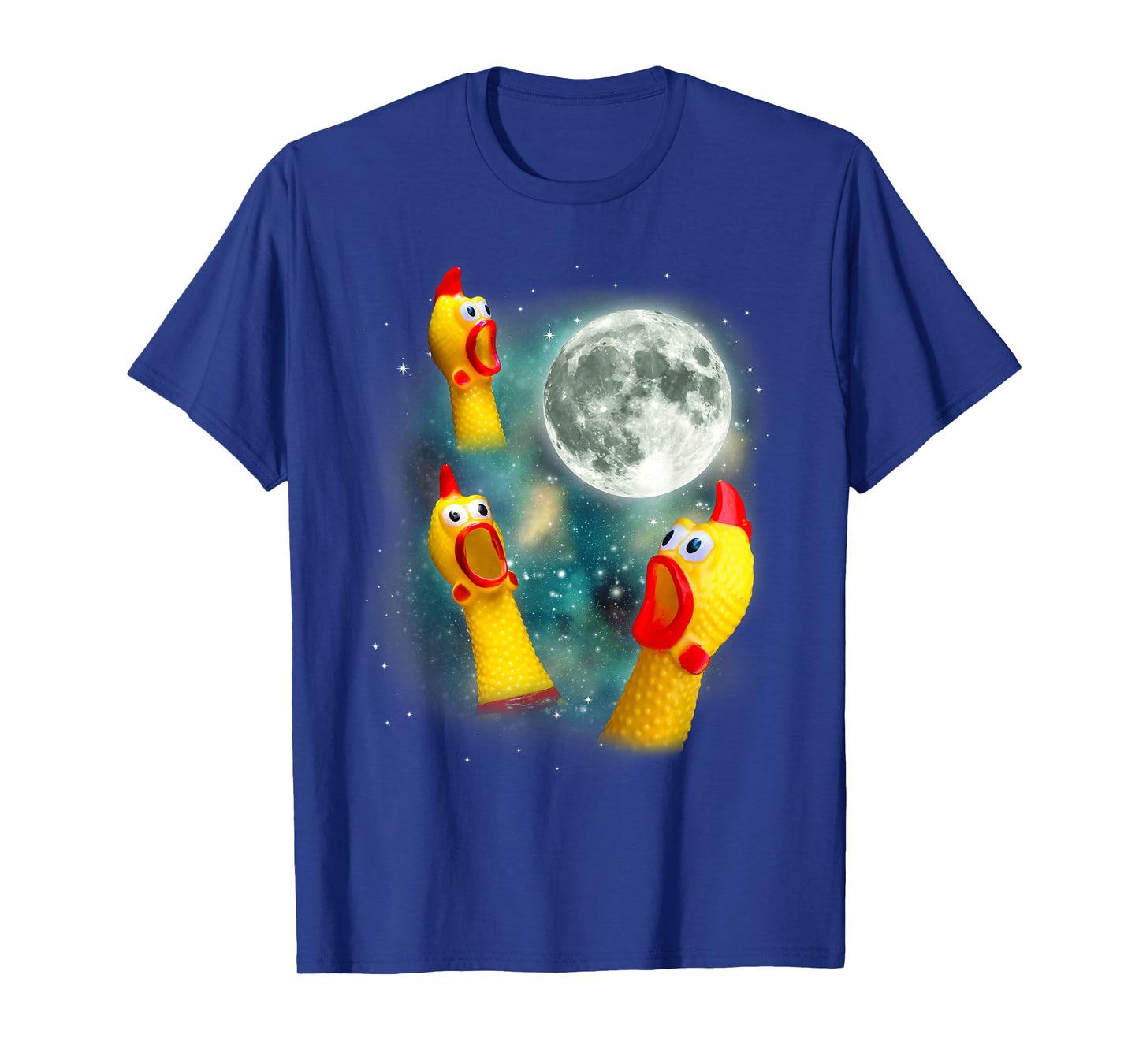 Three Rubber Chicken Moon Funny Screaming Fowl Cursed Joke T-Shirt