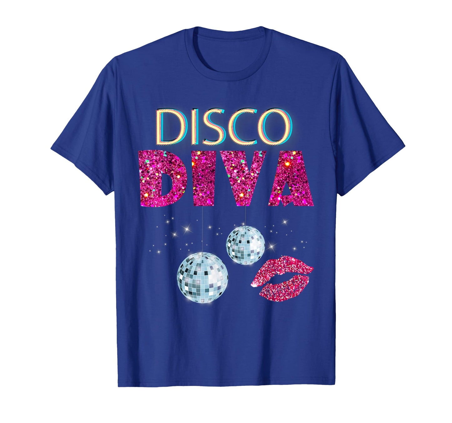 Disco Diva Ladies Disco Gold Ball Silver Red Lips T-Shirt