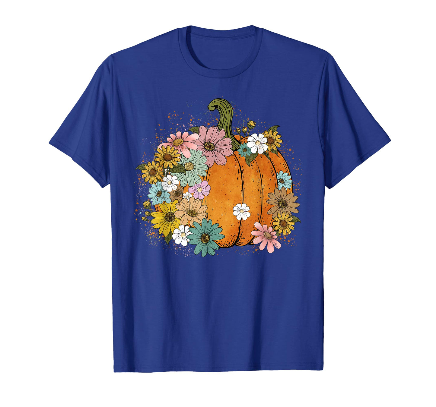 Boho Floral Minimalist Flower Cute Pumpkin Thanksgiving Cozy T-Shirt