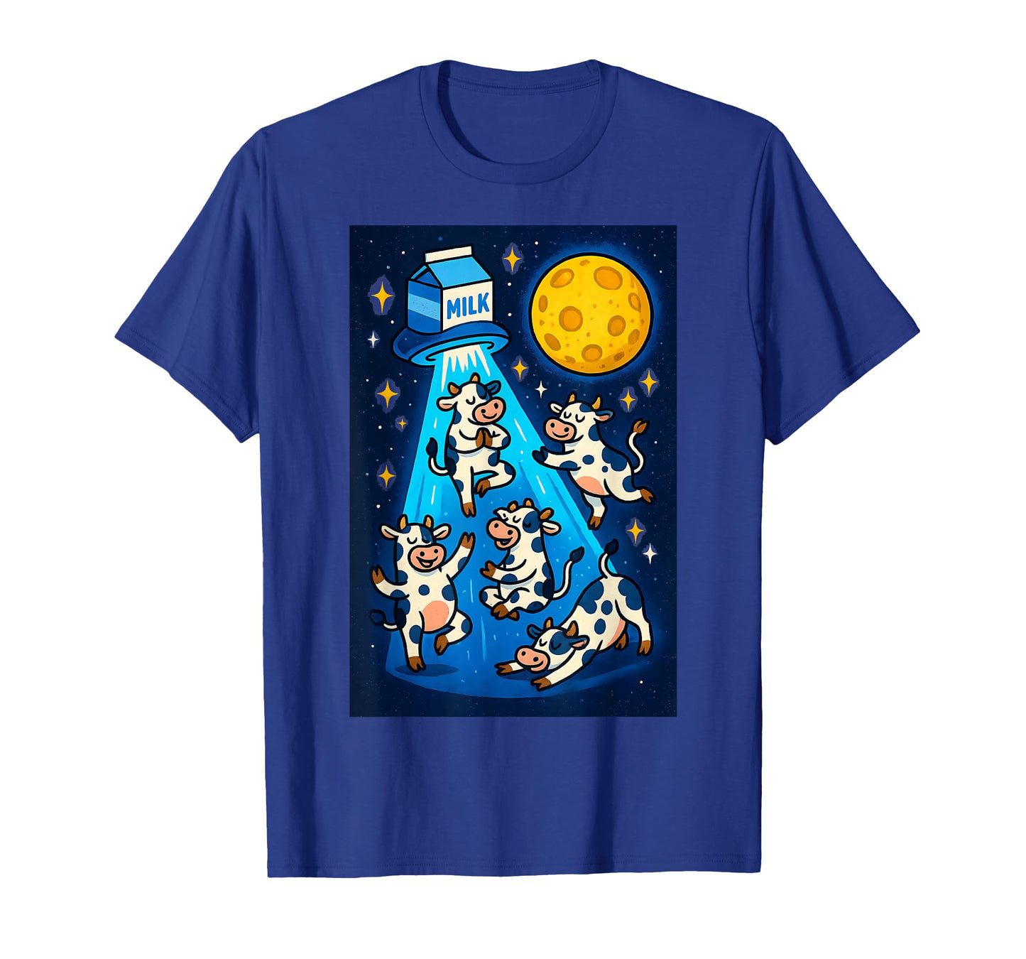 Cosmic Cow Yoga Abduction Cartoon Cows, Milk Carton UFO & T-Shirt