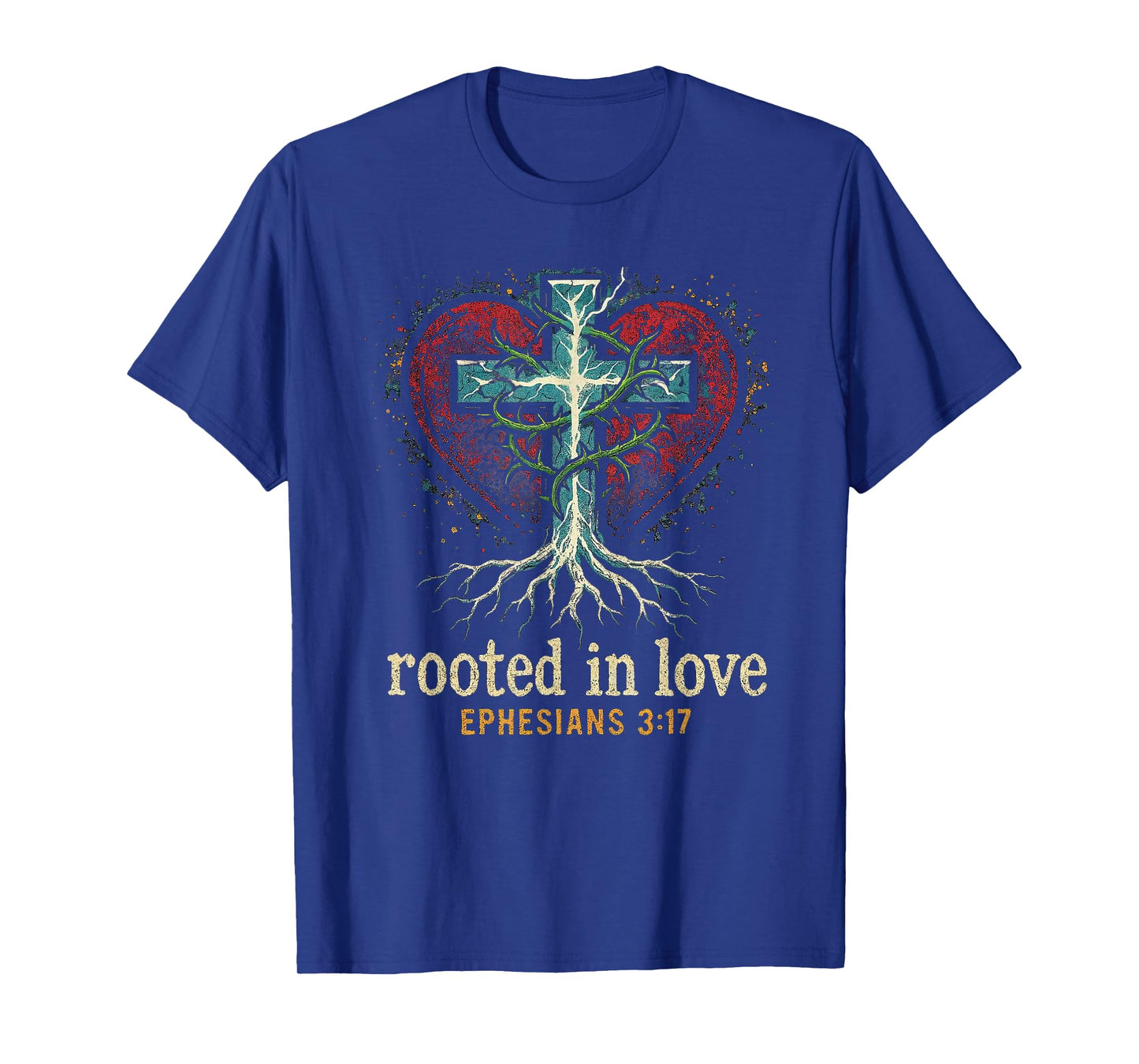 Cross of Jesus Rooted in Love -Punk Art Distressed Christian T-Shirt