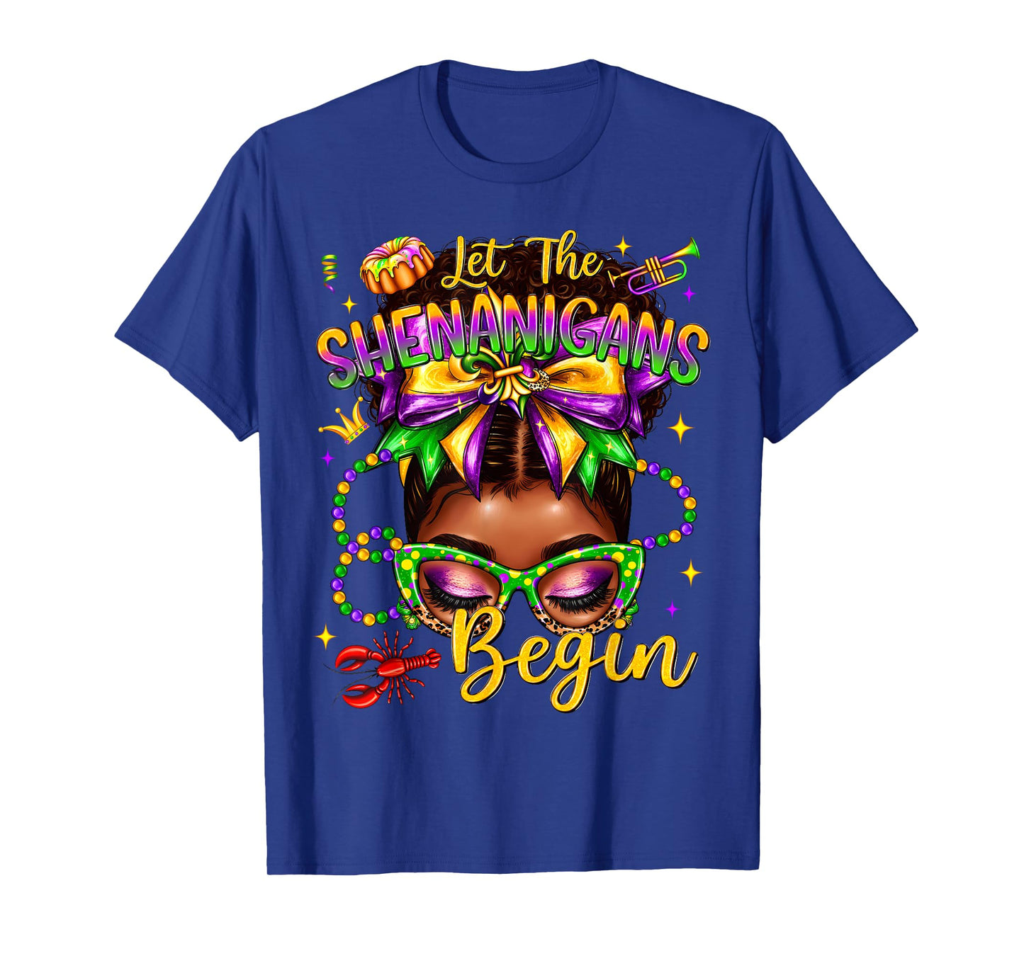 Afro Messy Bun Women Let The Shenanigans Begin Mardi Gras T-Shirt