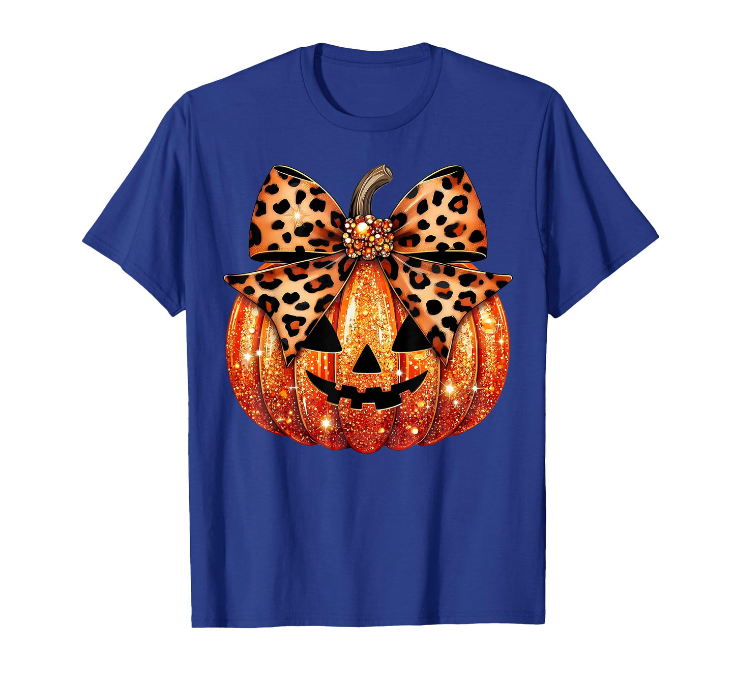 Sparkly Pumpkin Leopard Coquette Bow Pumpkin For Women Girls T-Shirt