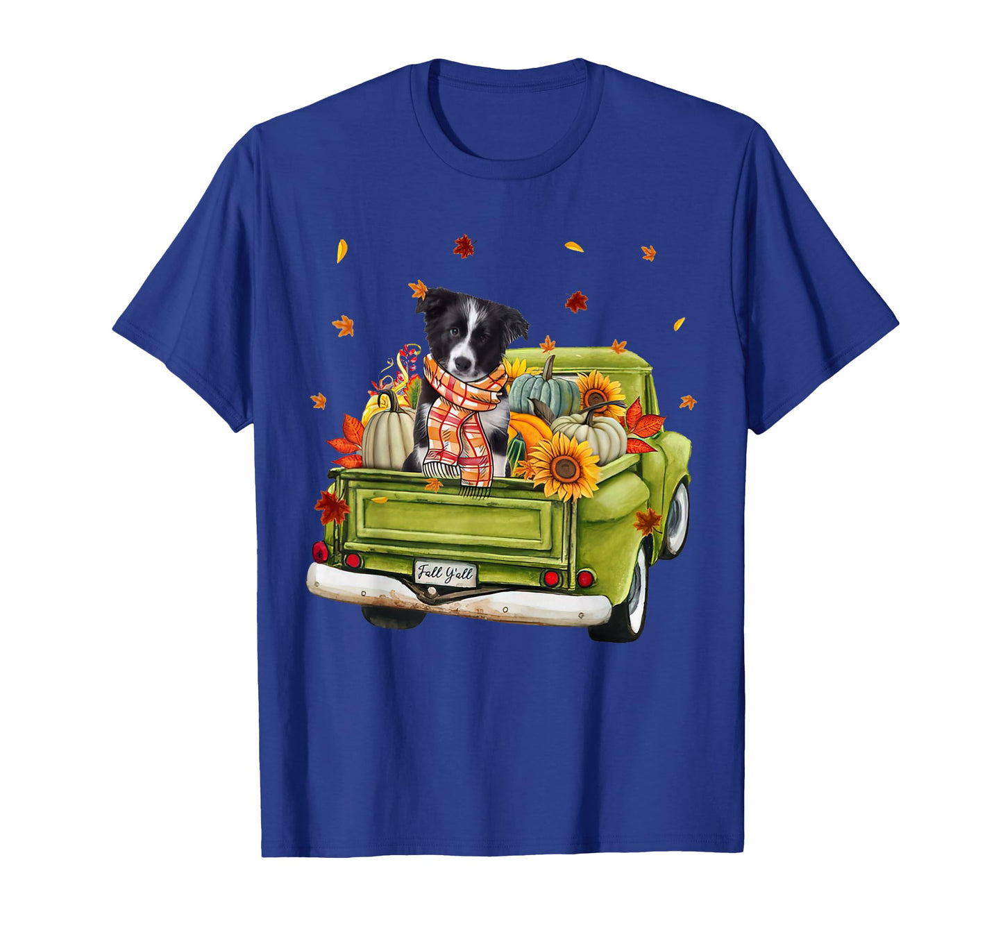 Happy Fall Y'all Border Collie Dog On Truck Pumpkin Fall T-Shirt