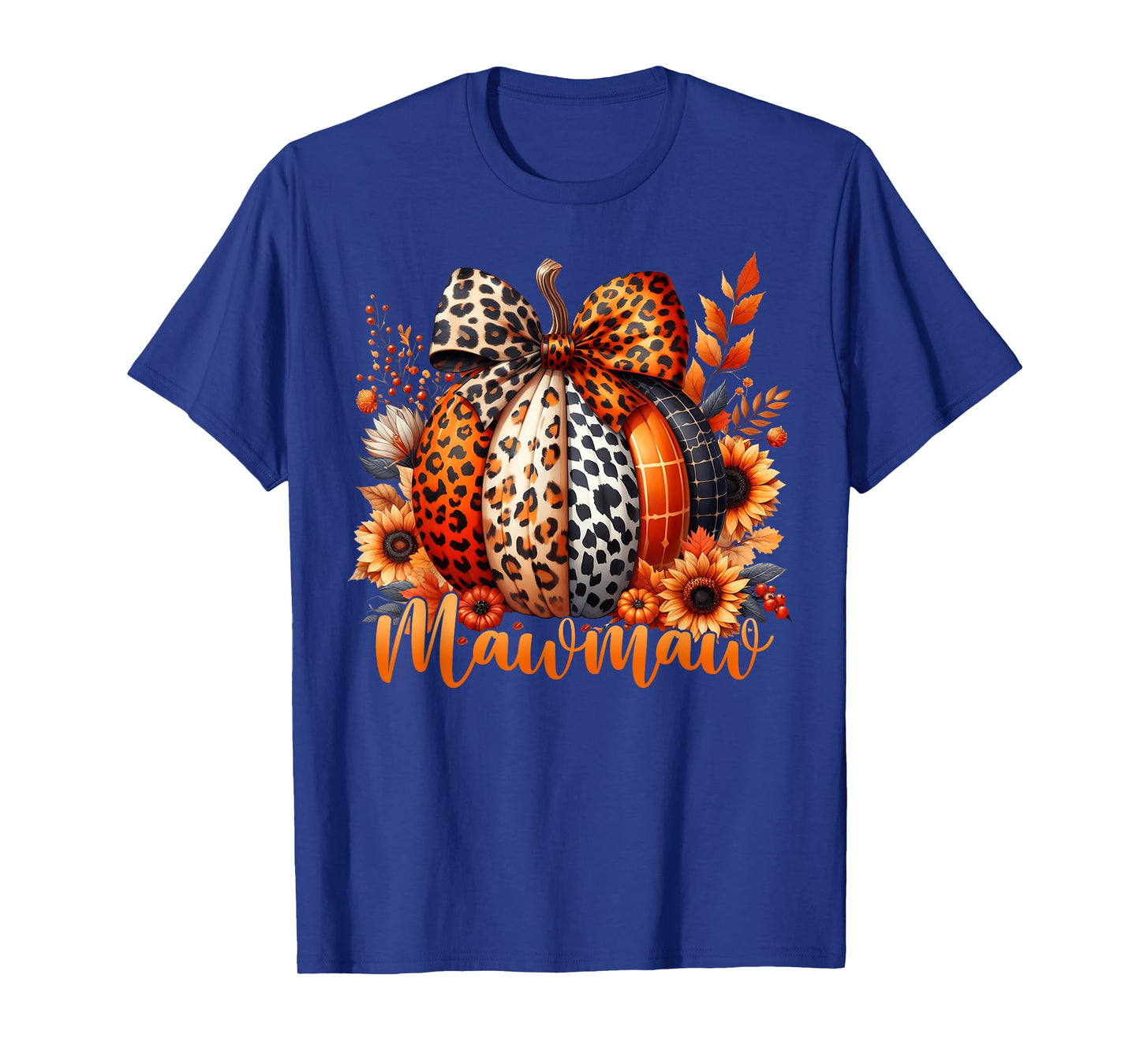 Mawmaw Thanksgiving Leopard Pumpkin Sunflower Coquette Bow T-Shirt