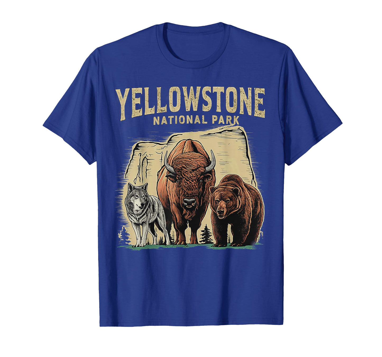 90s Yellowstone National Park Wolf And Bison Retro T-Shirt