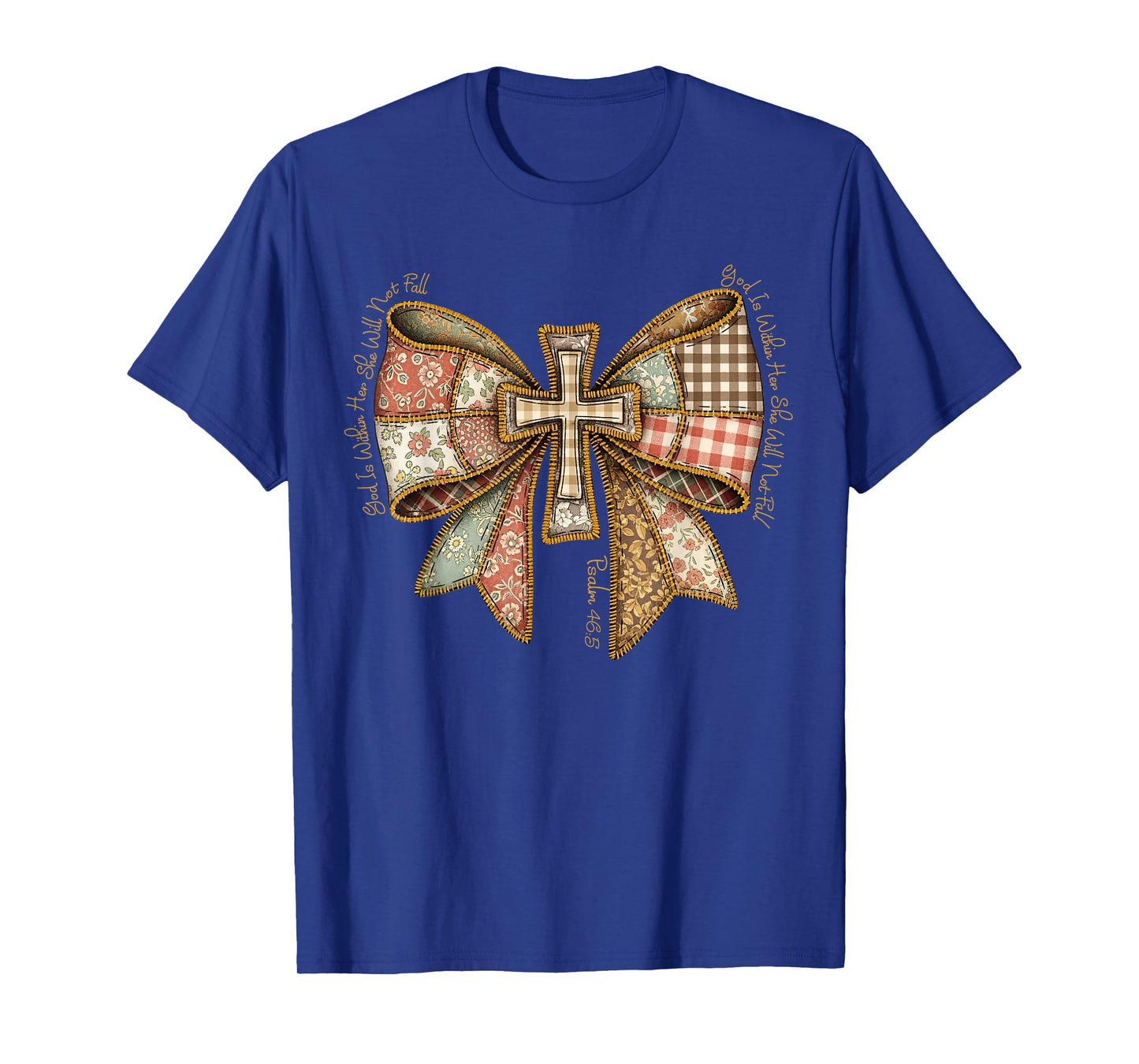 God is Within Her She Will Not Fall Coquette Bow Christian T-Shirt
