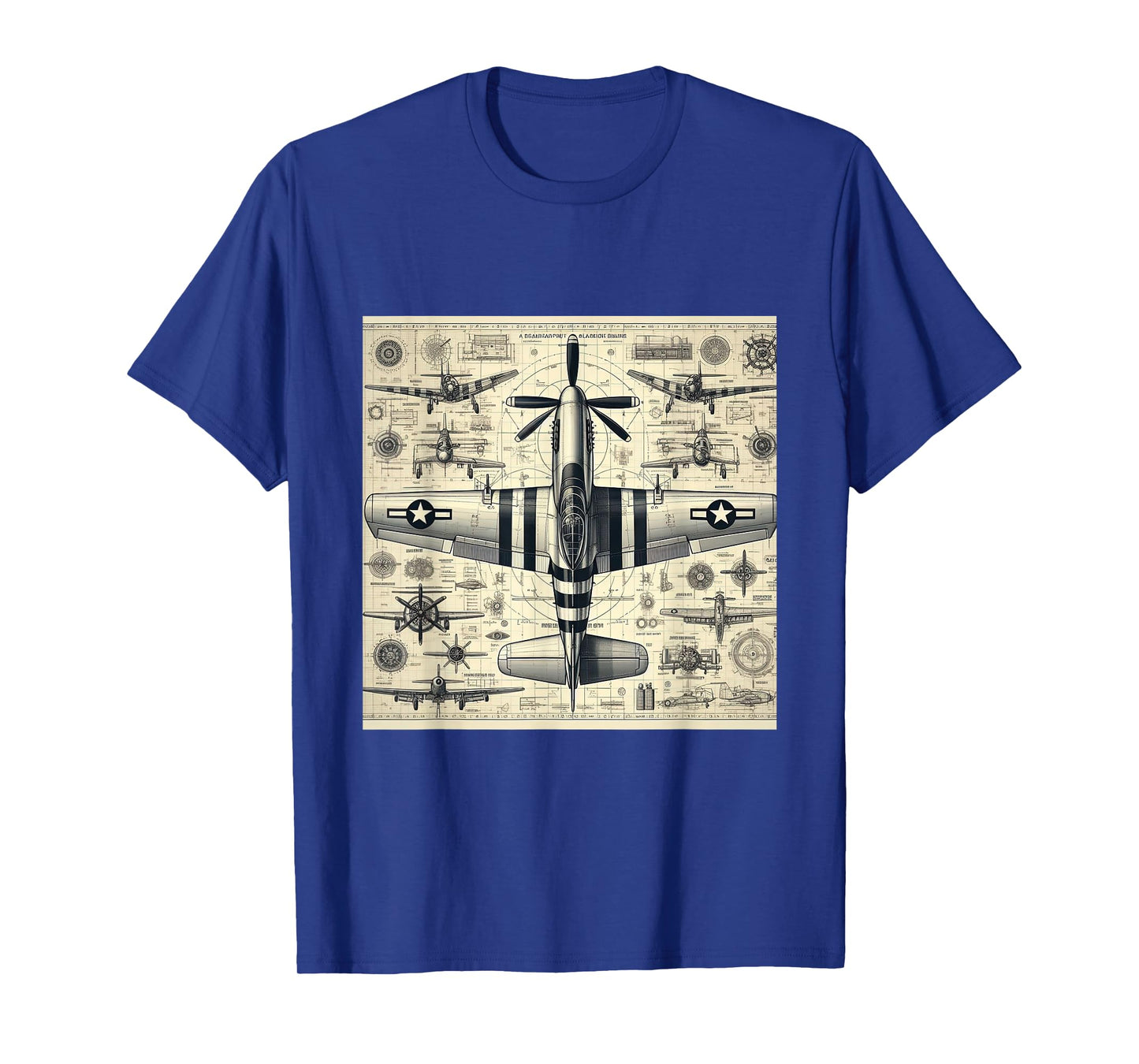 WW2 Warplane Vintage P51 Mustang Assembly Parts Blueprint T-Shirt