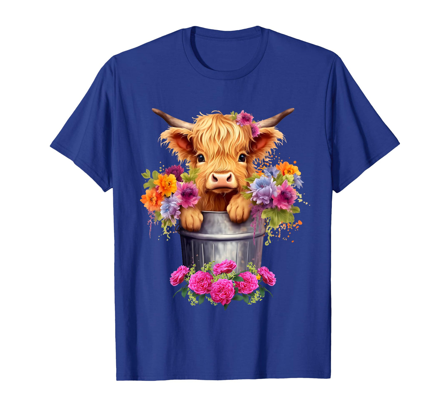 Cute Baby Highland Cow With flowers Calf Animal cow women T-Shirt
