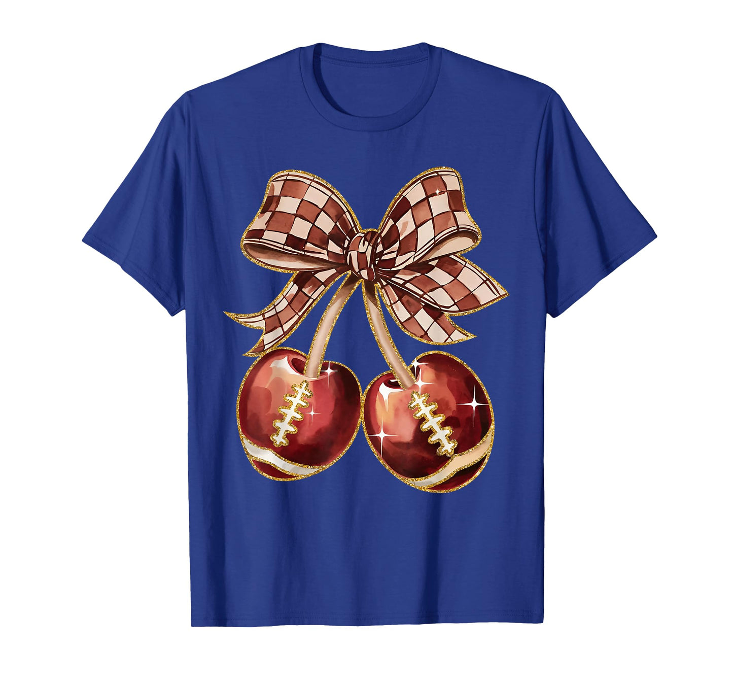 Coquette Bow Cherry American Football Game Day Thanksgiving T-Shirt