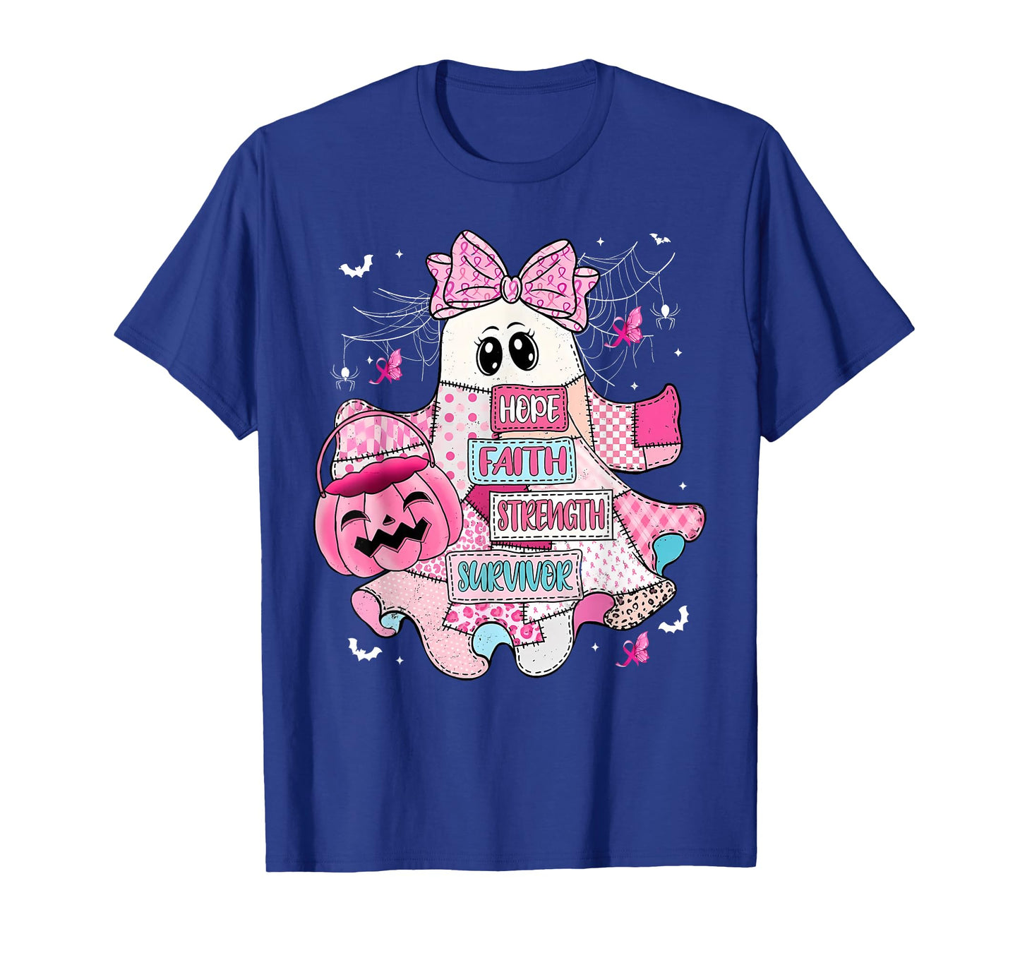Breast Cancer Ghost Bow Hope Faith Strength Halloween T-Shirt