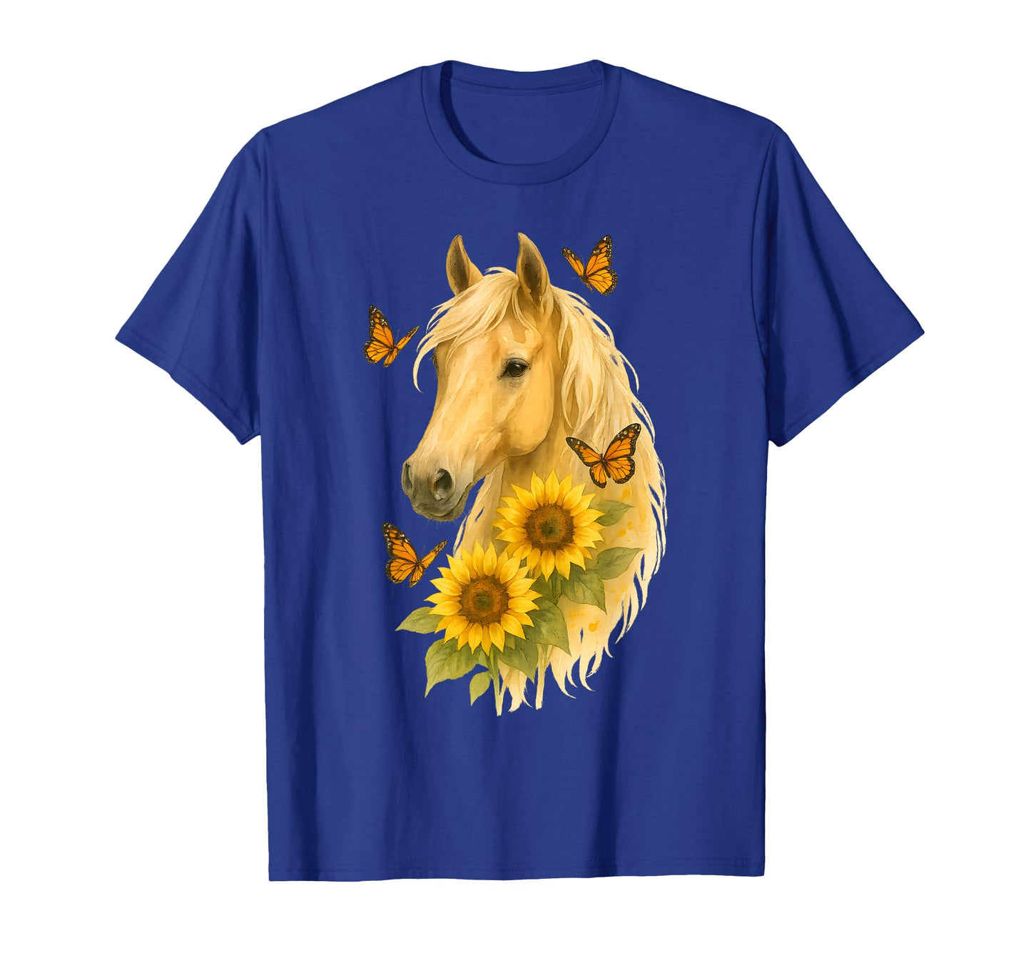 Boho Horse With Sunflowers And Butterflies Cute Farm Animal T-Shirt