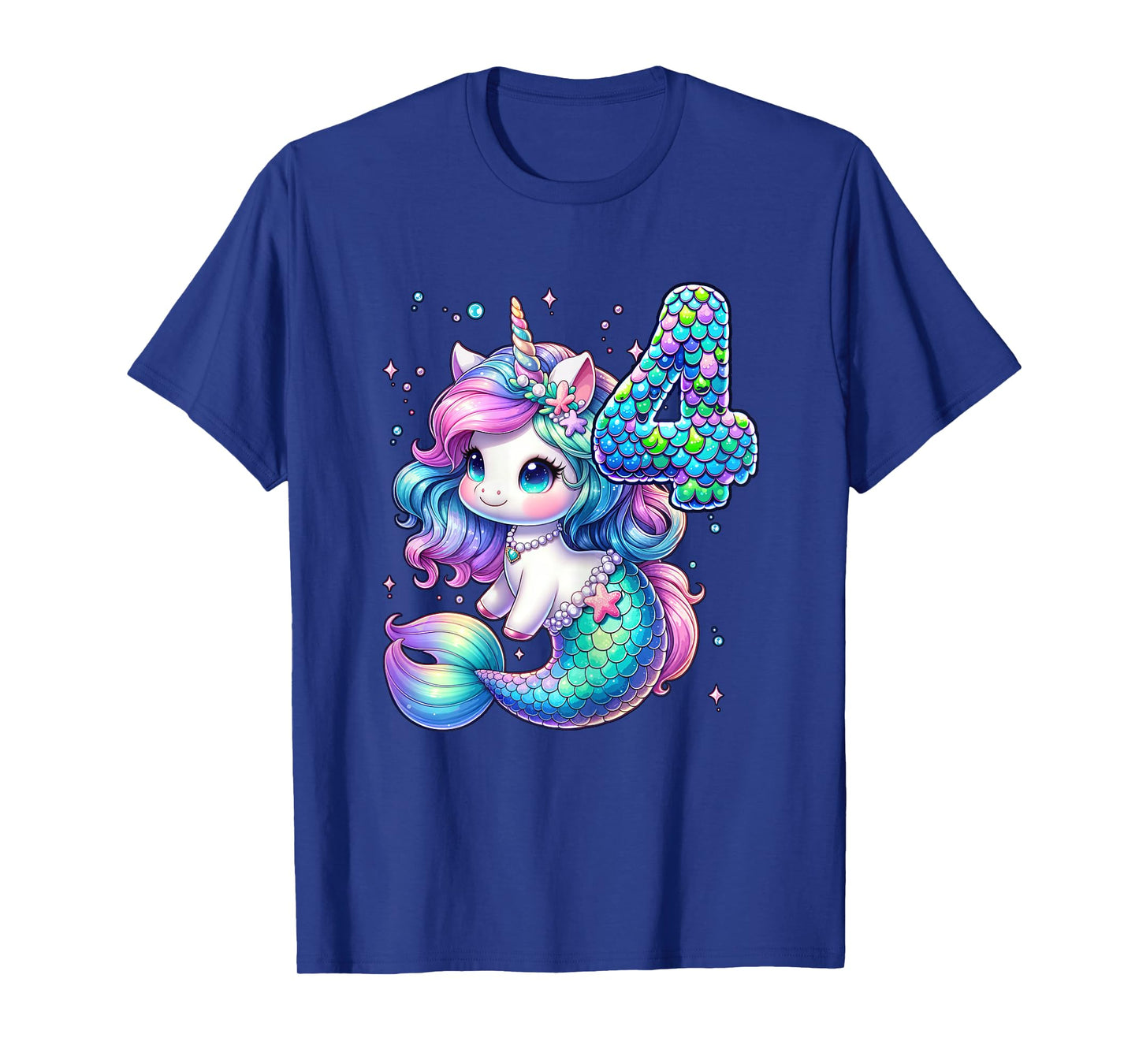 Unicorn Mermaid 4th Birthday 4 Year Old Party Girls Outfit T-Shirt