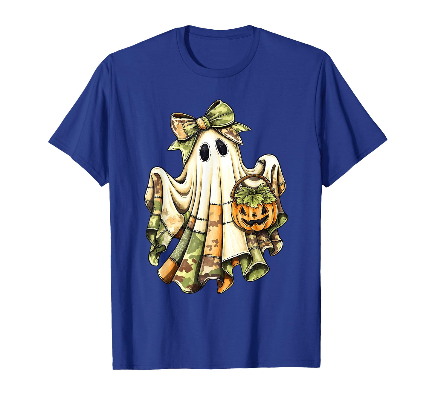 Retro Halloween Green Camo Patchwork Spooky Ghost Girly T-Shirt