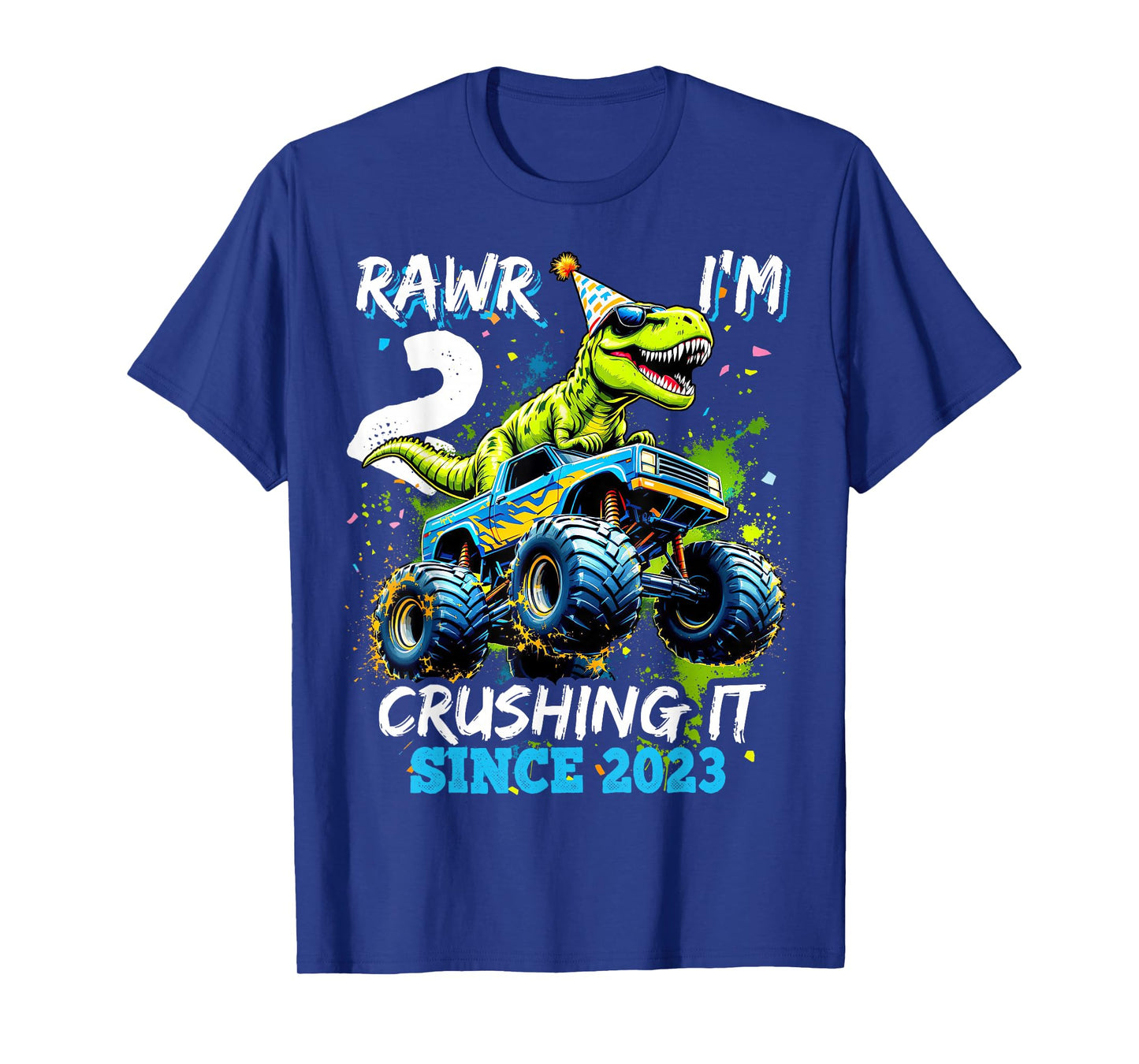 2nd Birthday Monster Truck Dinosaur Party Boys Rawr I'm 2 T-Shirt