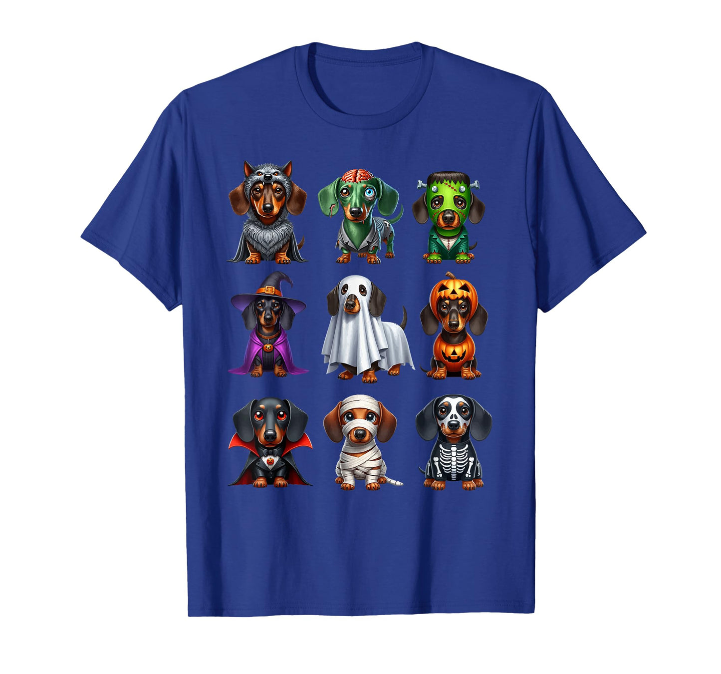 Dachshund Dogs Witch Zombie Mummy Skeleton Pumpkin Halloween T-Shirt