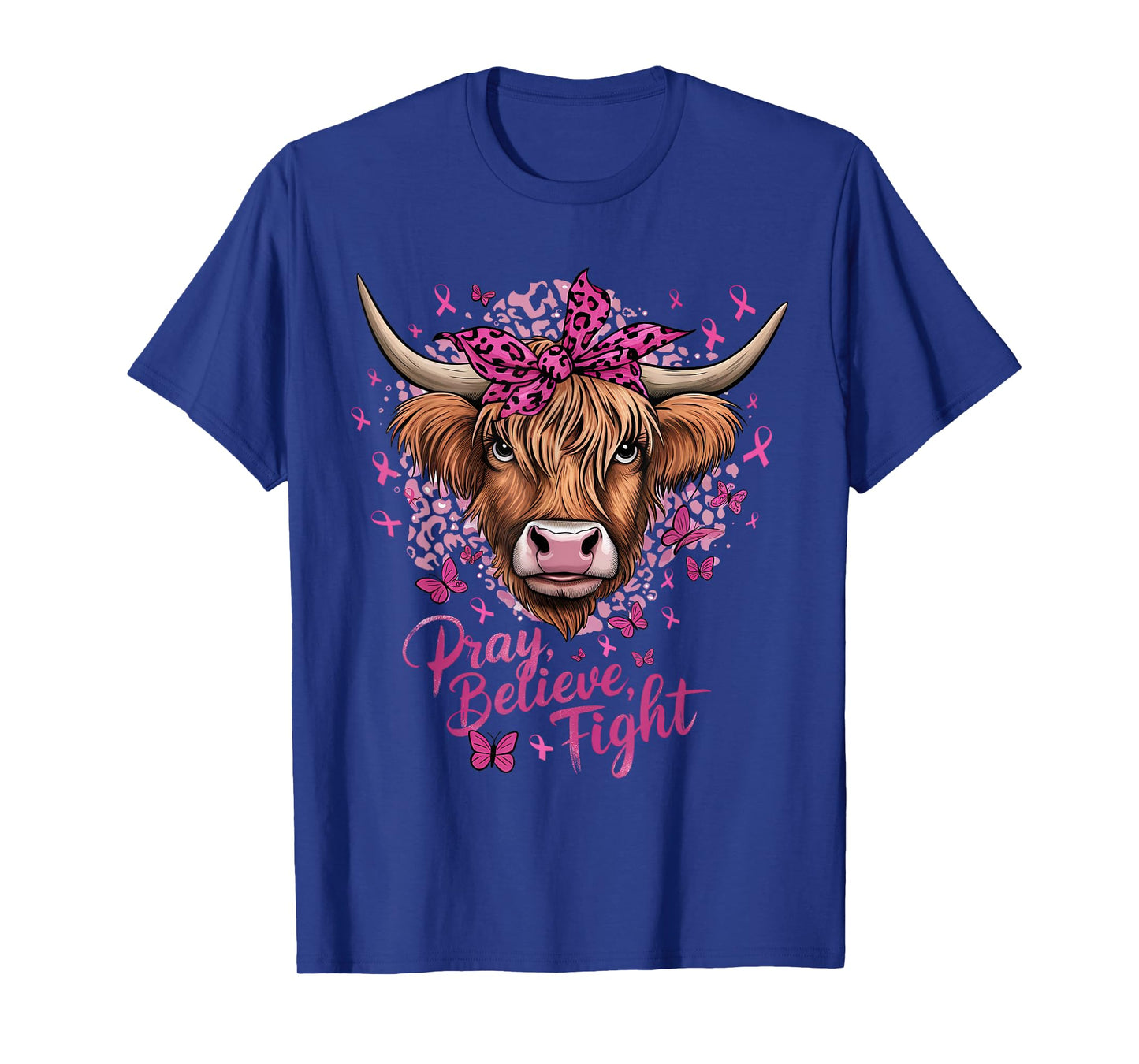 Highland Cow Pink Ribbon Breast Cancer Awareness T-Shirt