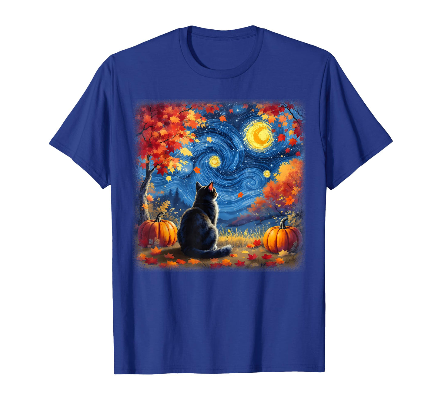 Cat Starry Night Cats Lover Thanksgiving Fall Autumn T-Shirt