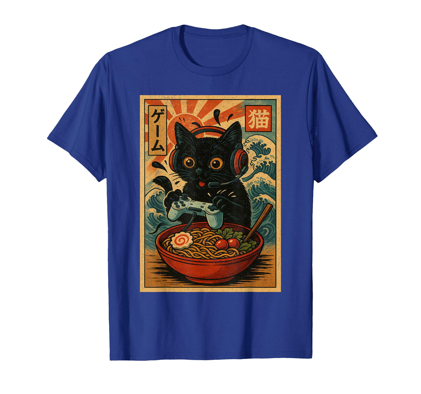 Cute Kawaii Gamer Cat Funny Ramen Retro Japanese Cat Gaming T-Shirt