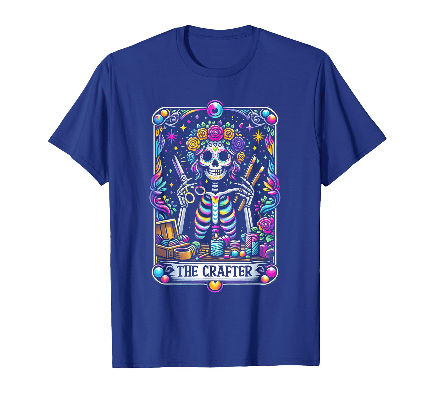 Funny Sugar Skull Crafty The-Crafter Tarot Card Skeleton T-Shirt