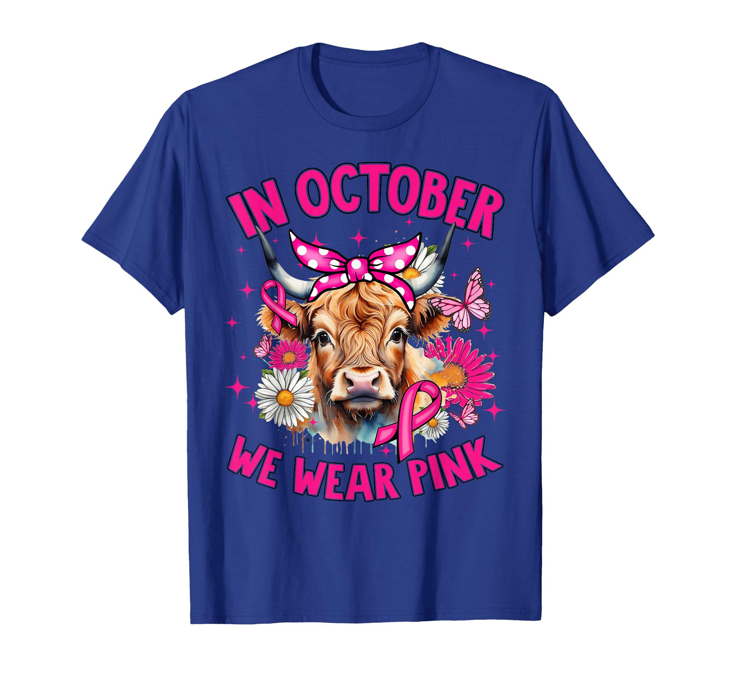 Highland Cow In October We Wear Pink Breast Cancer Month T-Shirt
