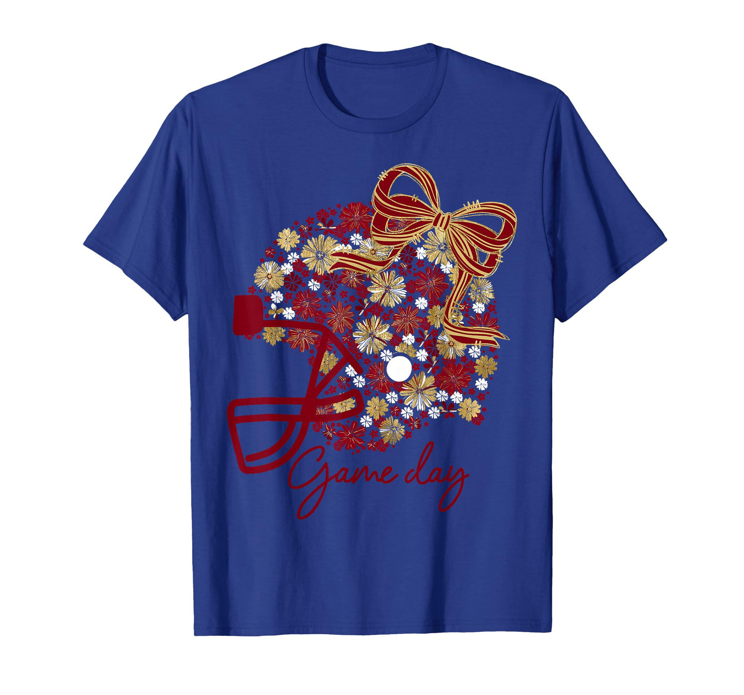 Floral Football Game Day Girly Team Spirit Burgundy & Gold T-Shirt