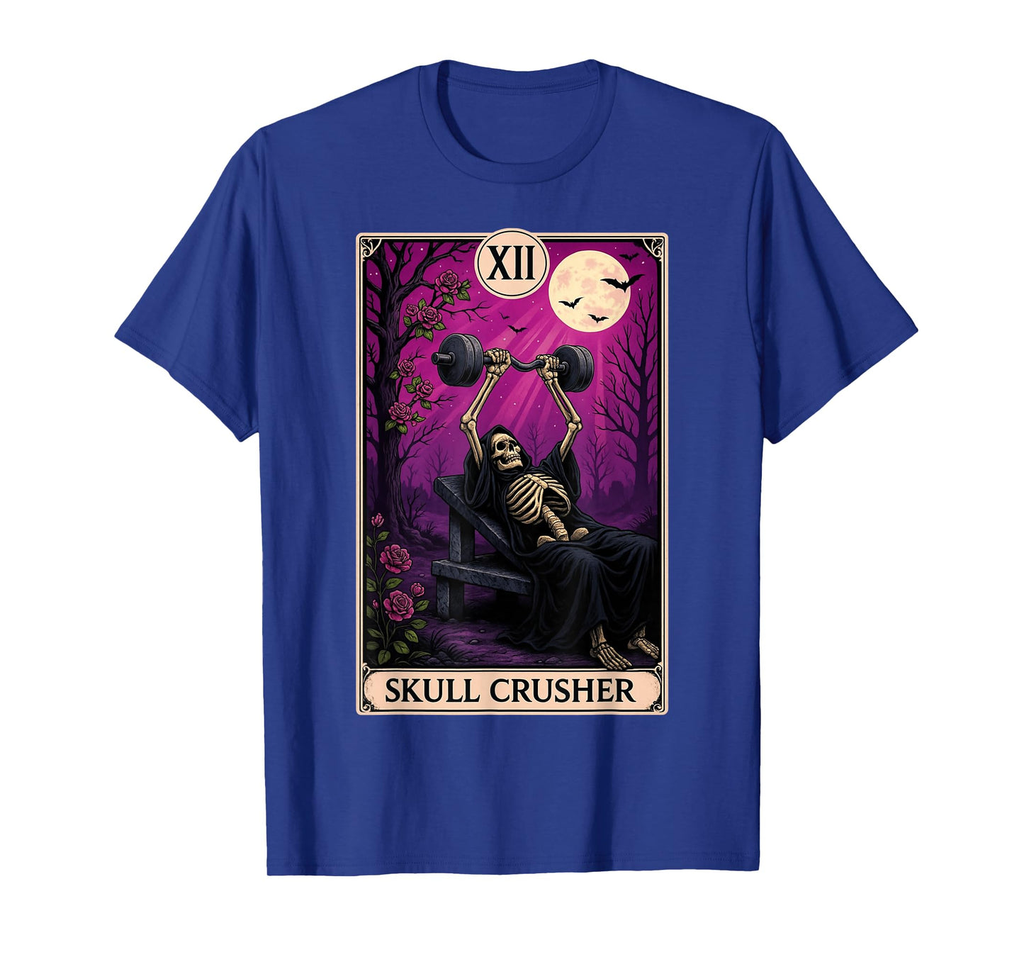 Tarot Card Skull Crusher Triceps Workout Skeleton Halloween T-Shirt