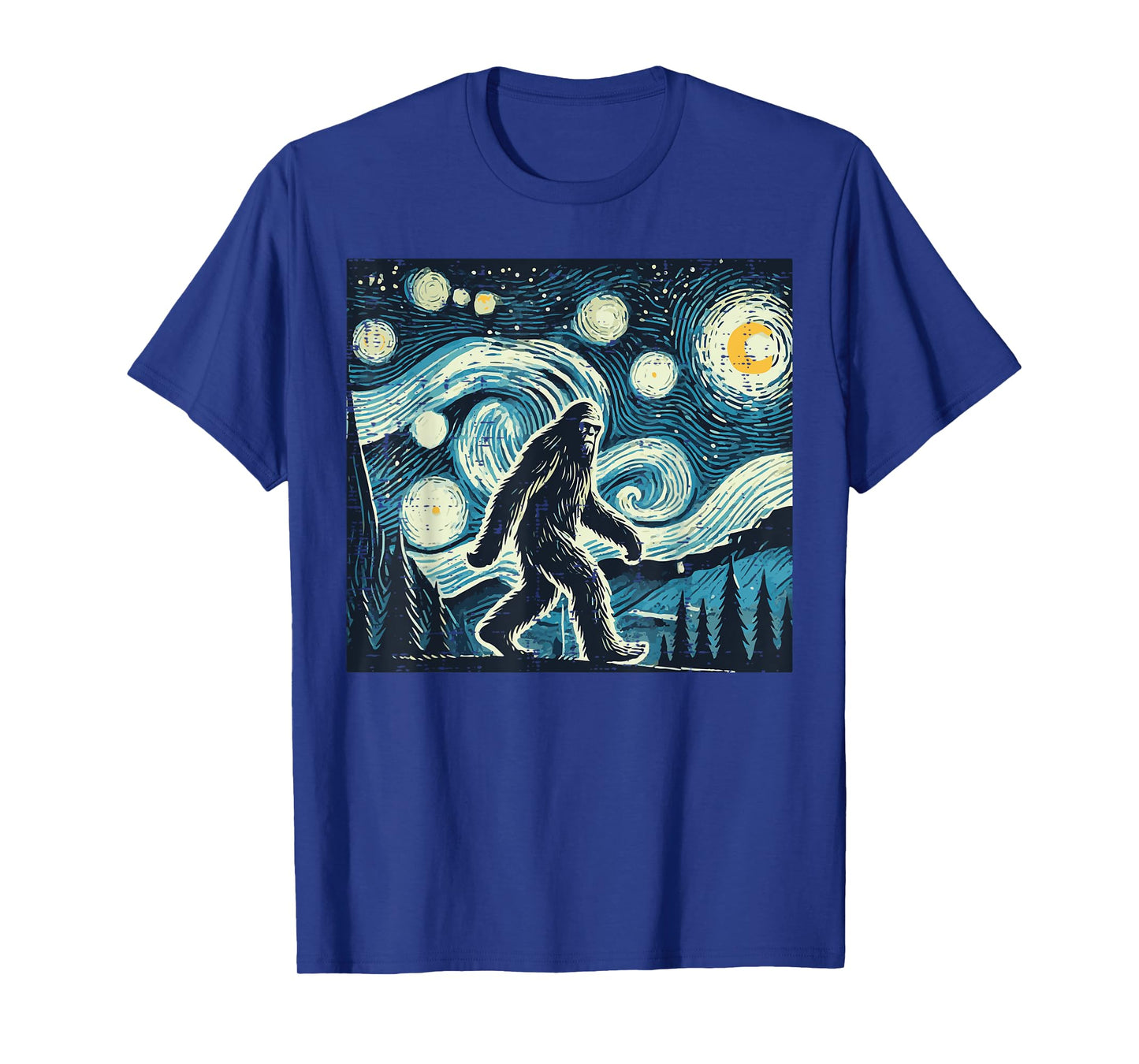 Bigfoot Starry Night Funny Sasquatch Art Paint Women Men Kid T-Shirt