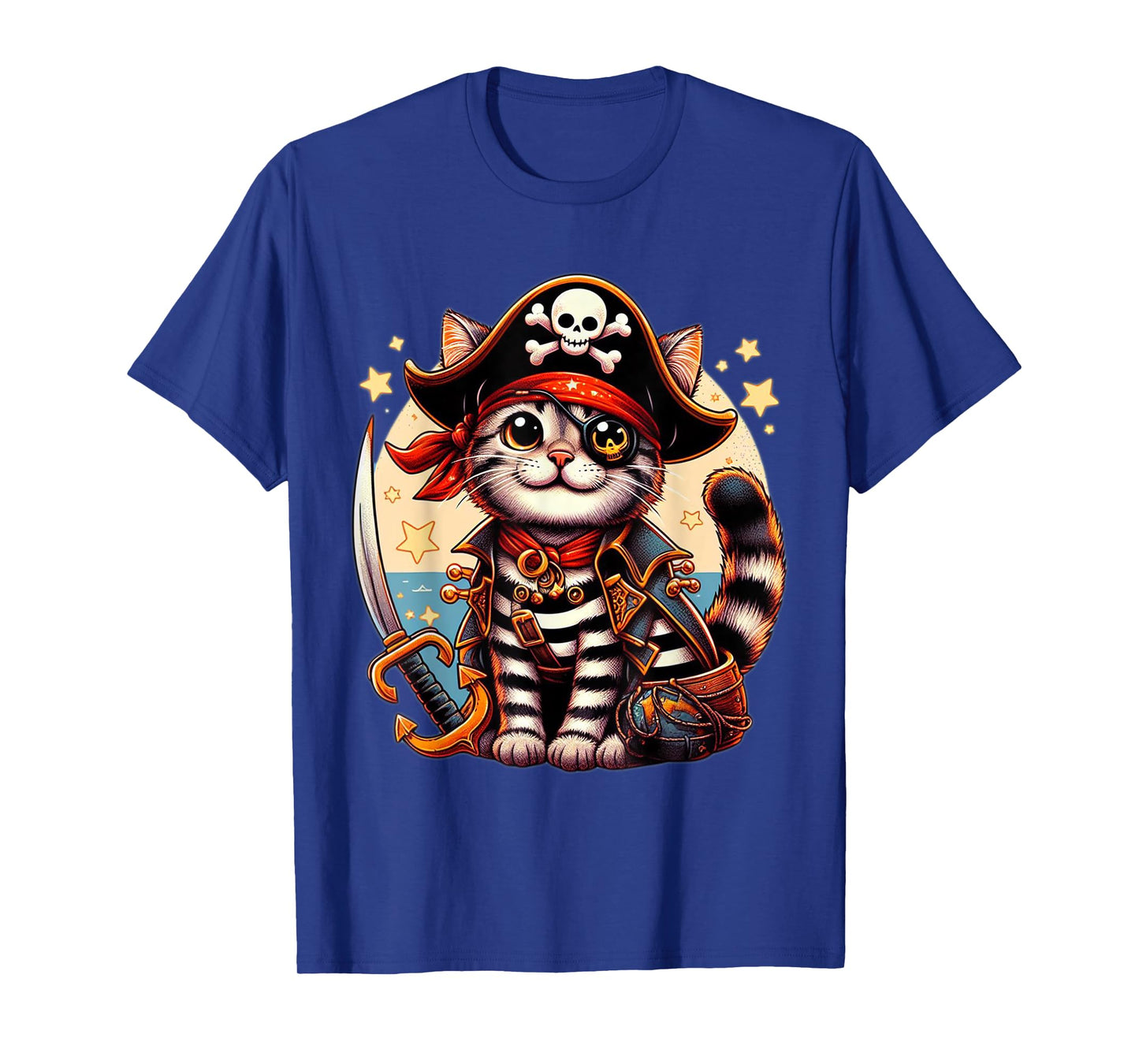 Pirate Cat Shirt Funny Halloween Cat Jolly Roger Cat Lover T-Shirt