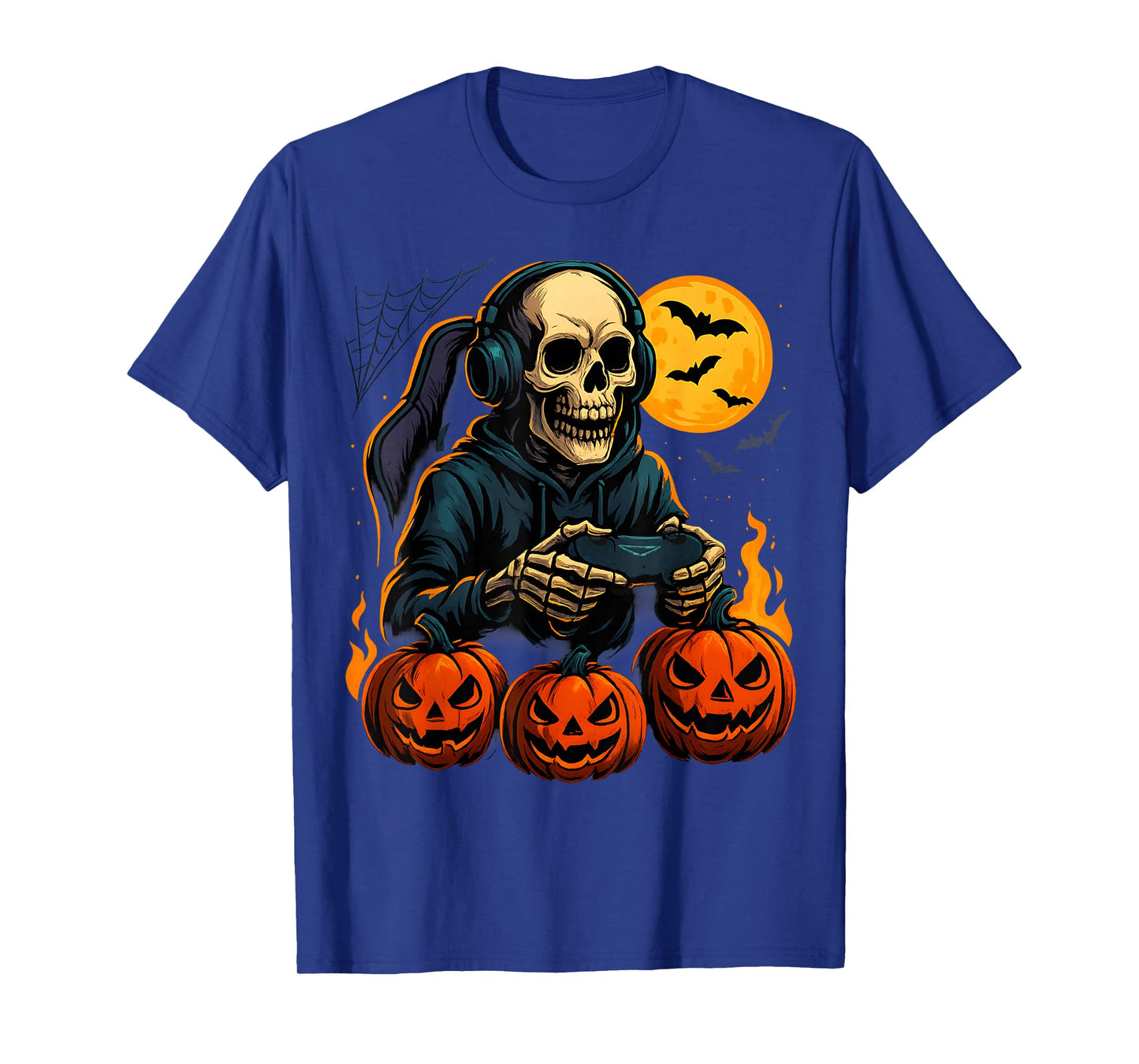 Halloween Skeleton Gamer with Pumpkins Controller for Kids T-Shirt