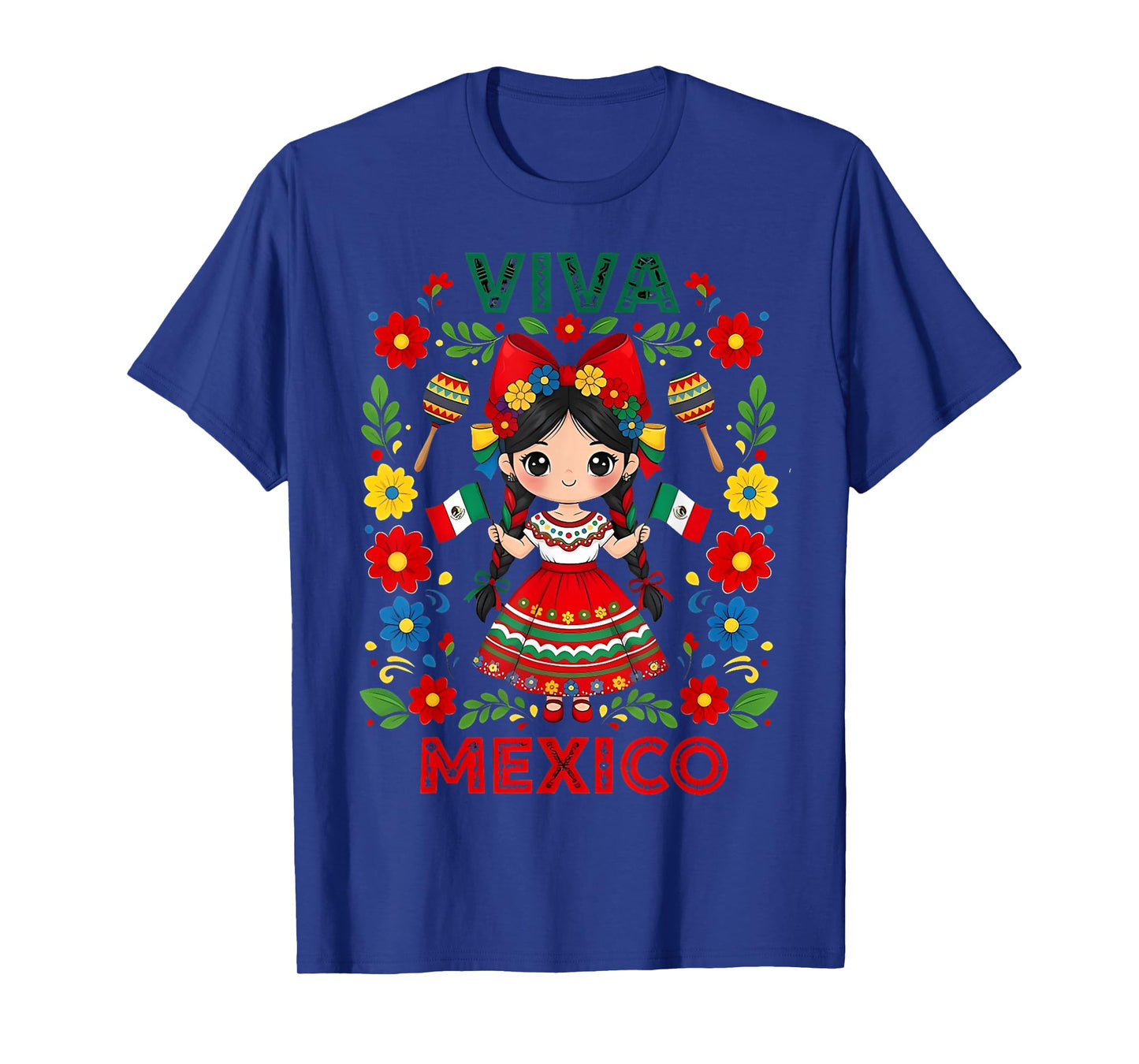 Viva Mexico Mexican Girl Flag Independence Day Girls Kids T-Shirt