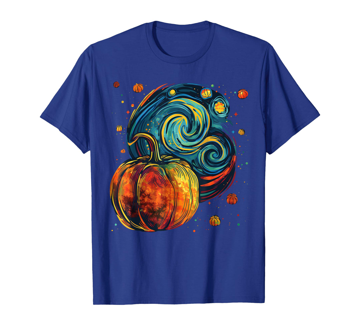 Cute Pumpkin Halloween Thanksgiving Starry Night Van Gogh T-Shirt