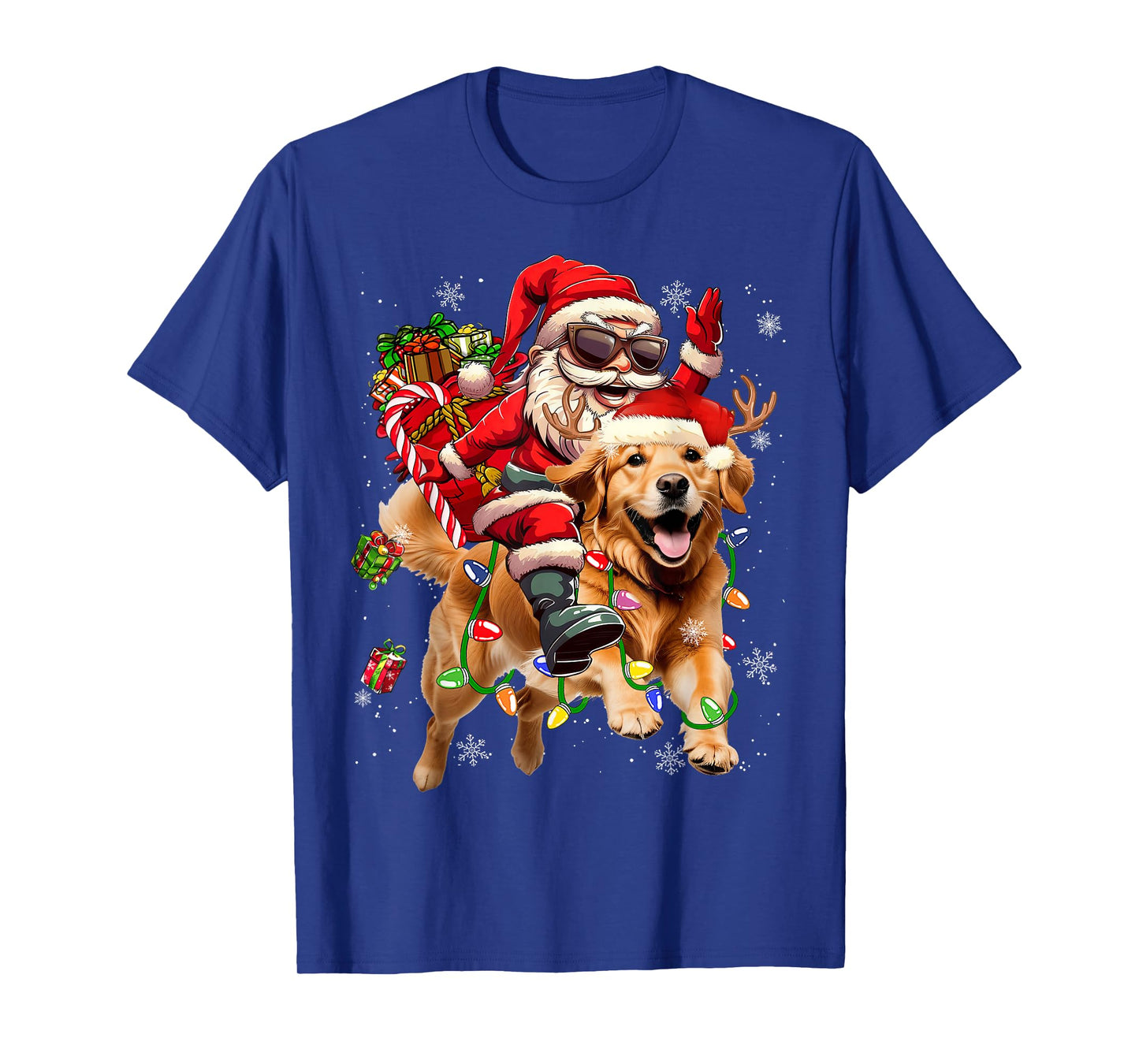 Merry Christmas 2025 Santa Riding Golden Retriever Dog Xmas T-Shirt