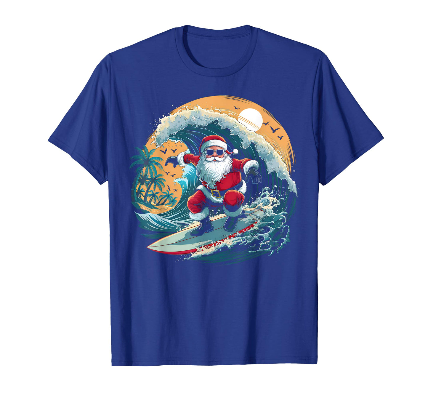 Vintage Surfer Christmas Surfing Santa Claus Beach Surfboard T-Shirt
