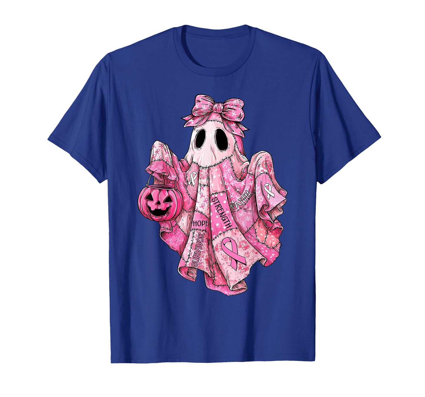 Pink Ribbon Breast Cancer Ghost Spooky Faith Hope Strength T-Shirt