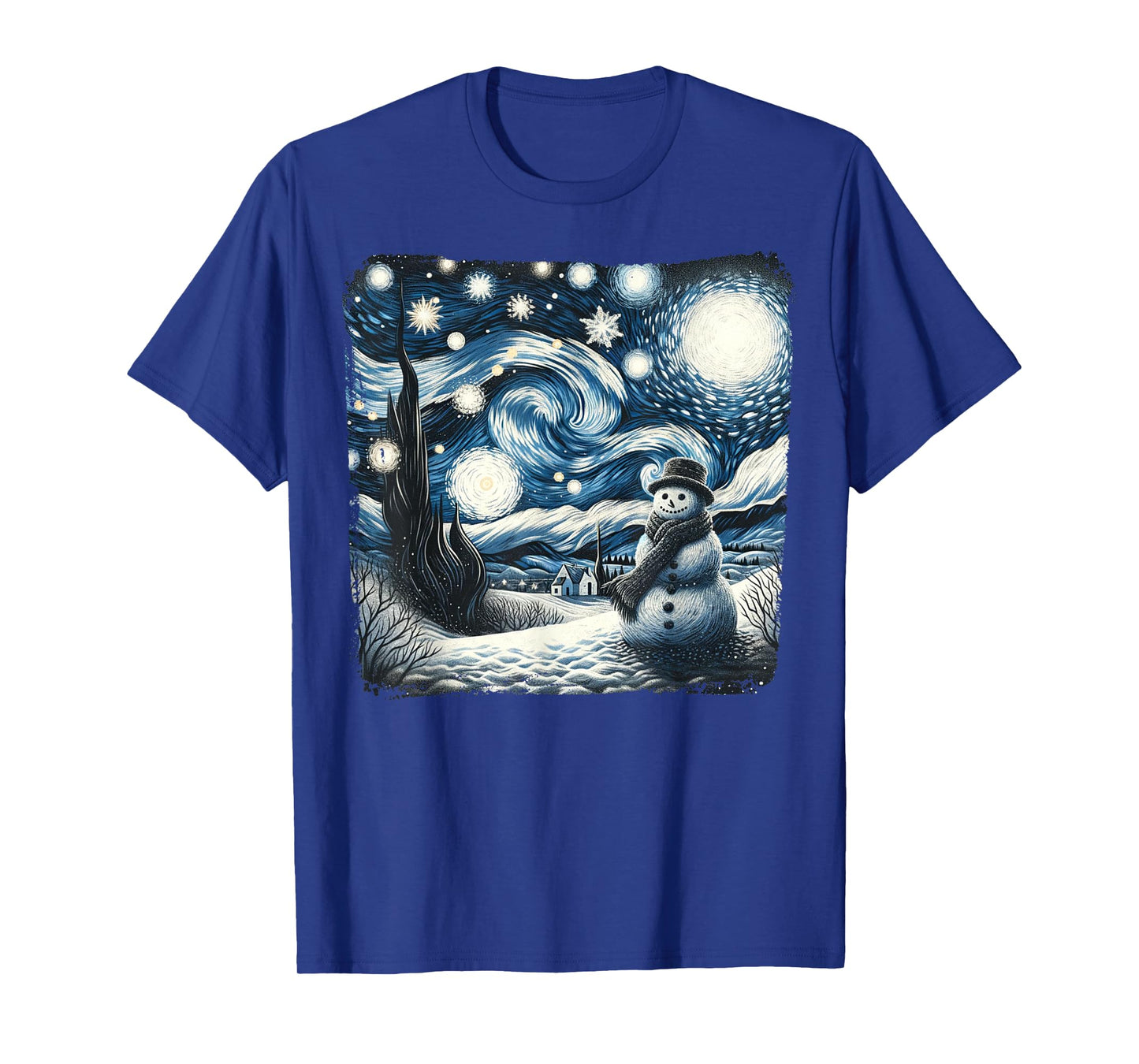 Van Gogh Starry Night Christmas Snowman Winter Snowy Night T-Shirt