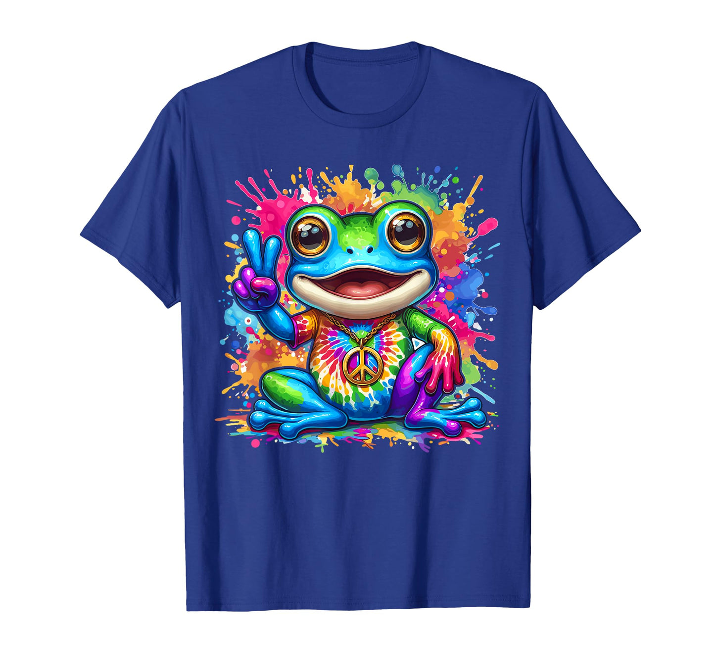 Magical and Funny Hippie Gifts Tie-Dye Frog Peace Sign Hippie T-Shirt
