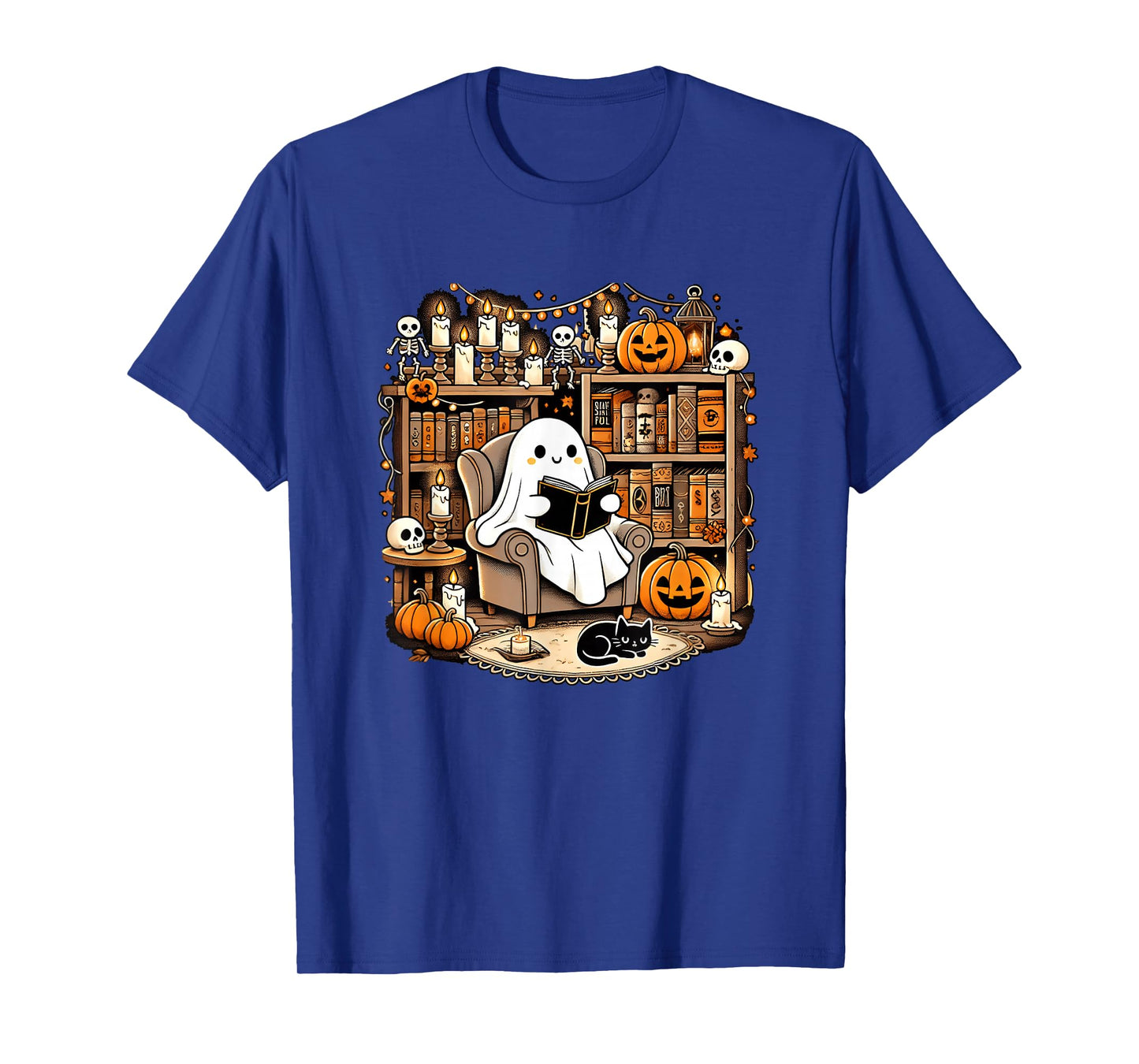 Vintage Ghost Reading Book Lovers Library Halloween Spooky T-Shirt