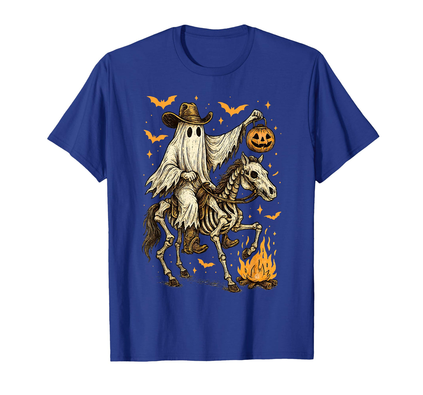 Howdy Cowboy Ghost Pumpkin Riding Skeleton Horse Halloween T-Shirt