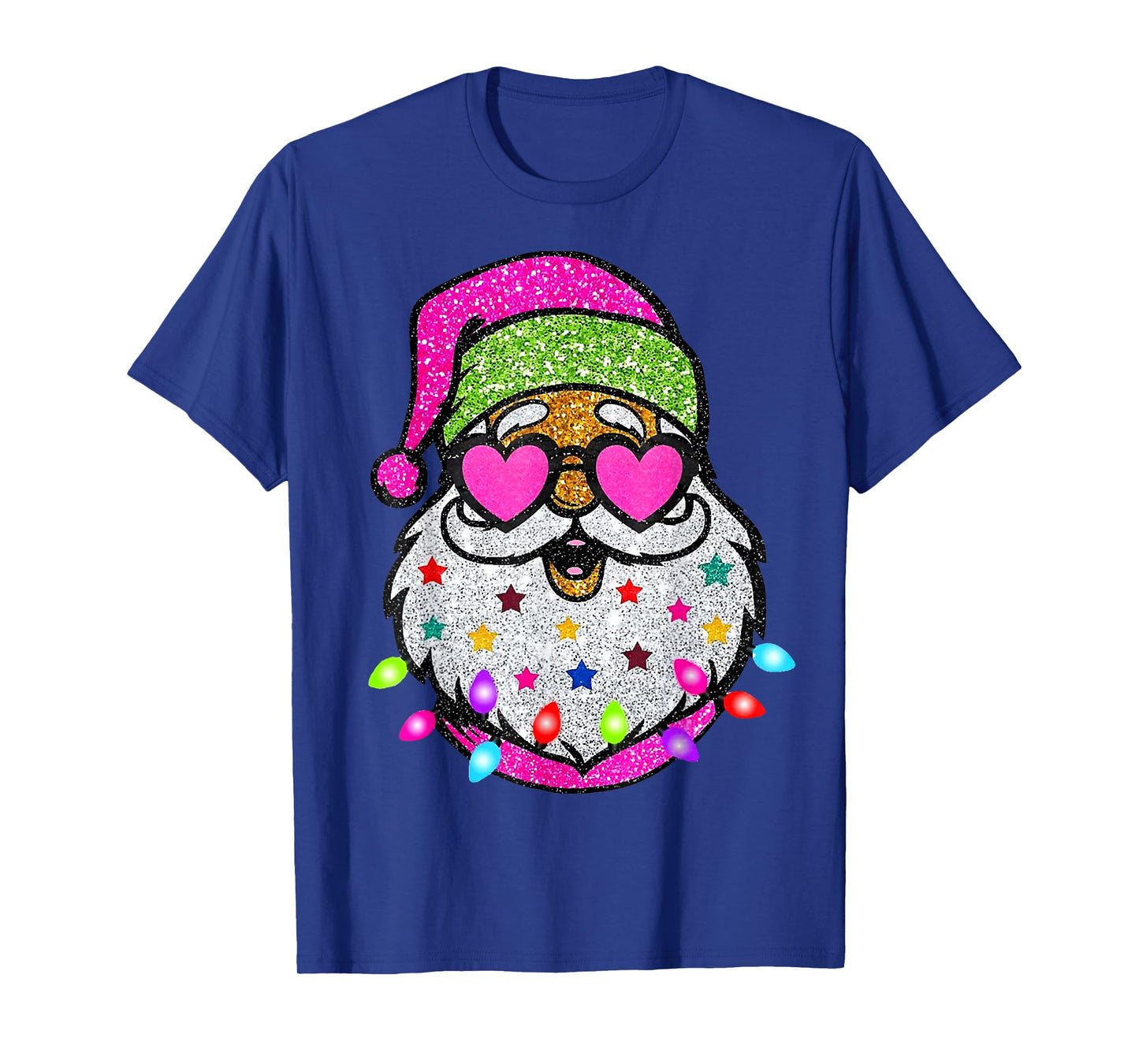 Cute Santa With Sunglasses Christmas Lights Pink Santa T-Shirt