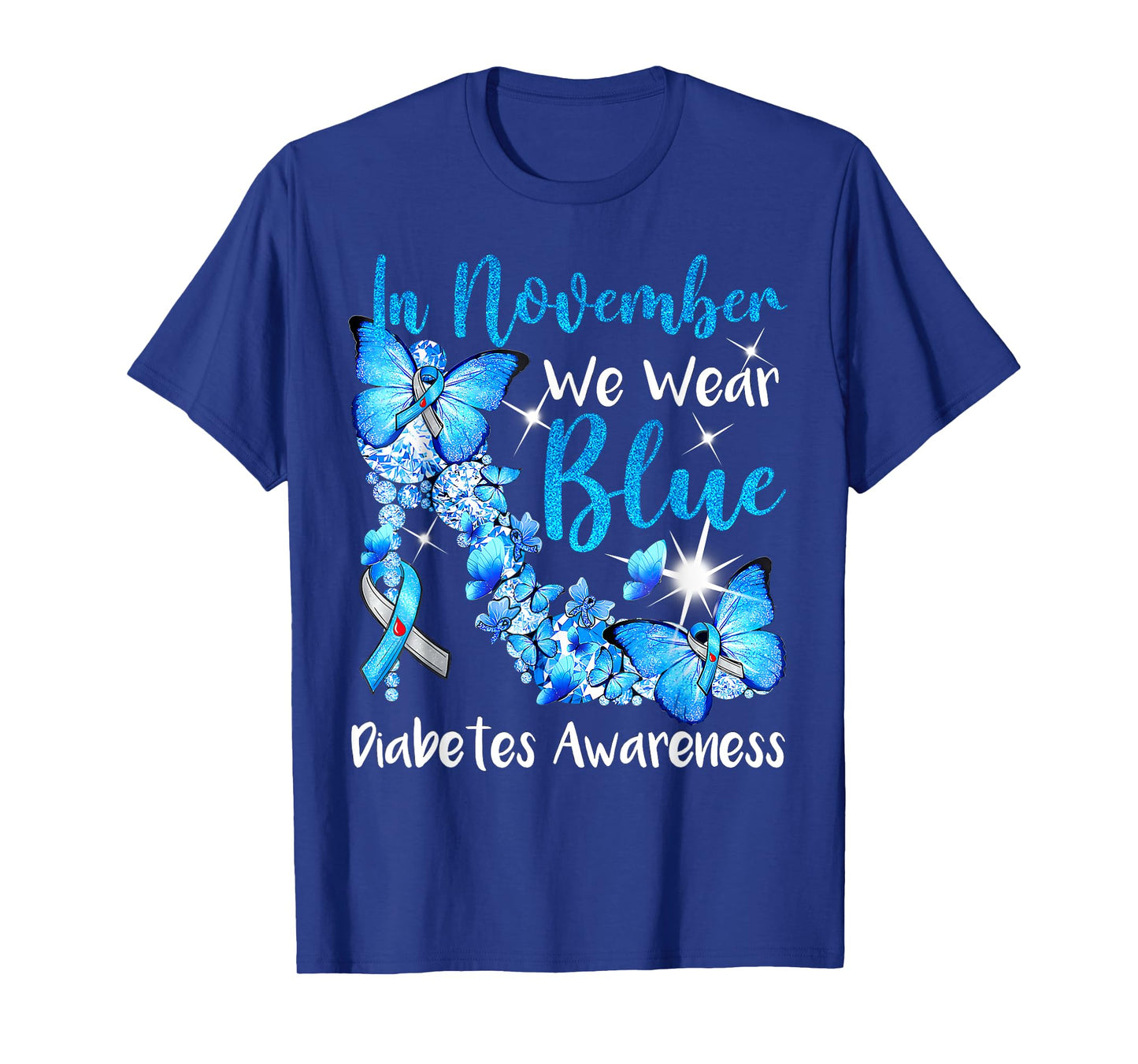 In November We Wear Blue Butterflies Diabetes Awareness T-Shirt